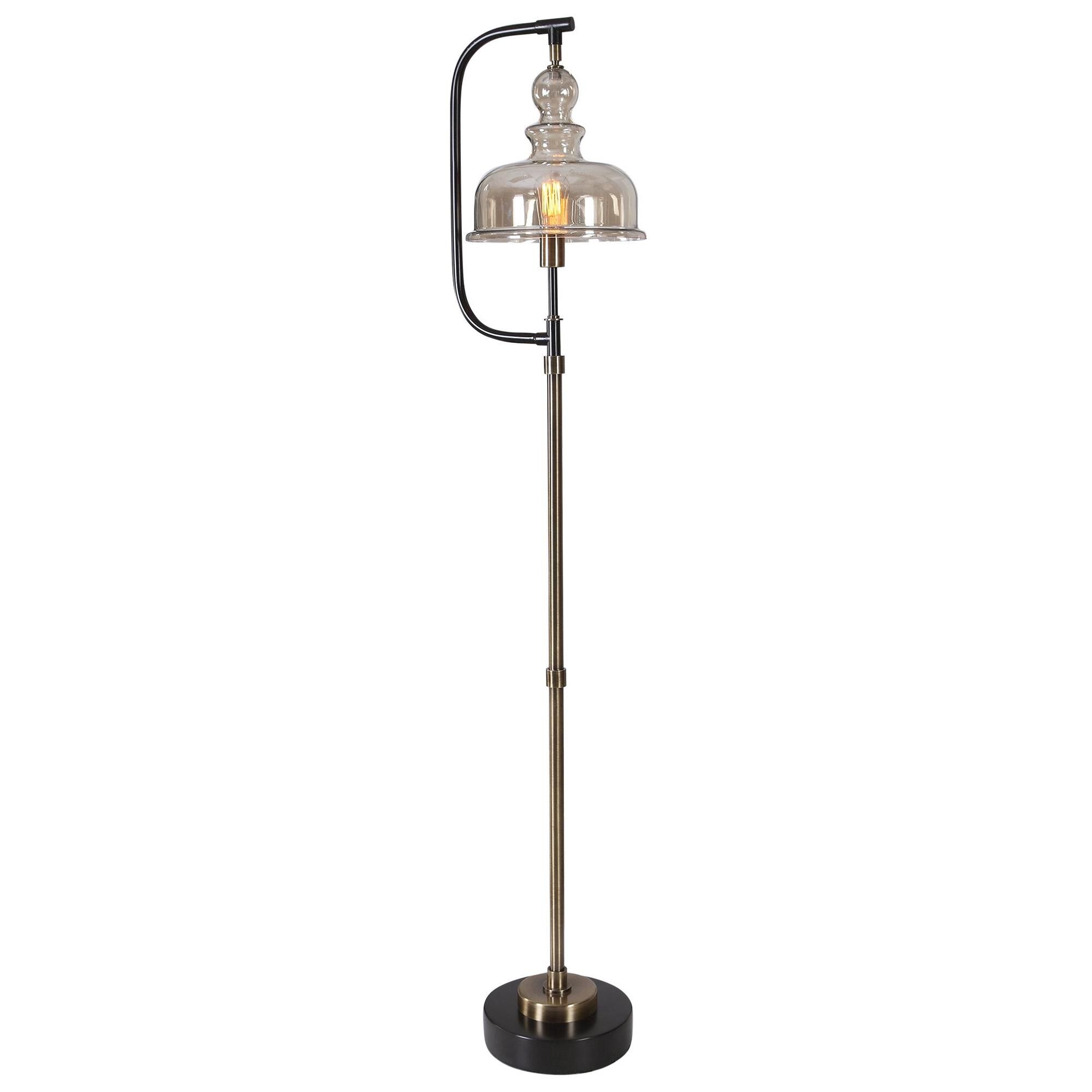 Shown in This Floor Lamp Features A Delicate Design Finished In A Plated Antiqued Brushed Brass And Rusted Ag finish and Glass shade