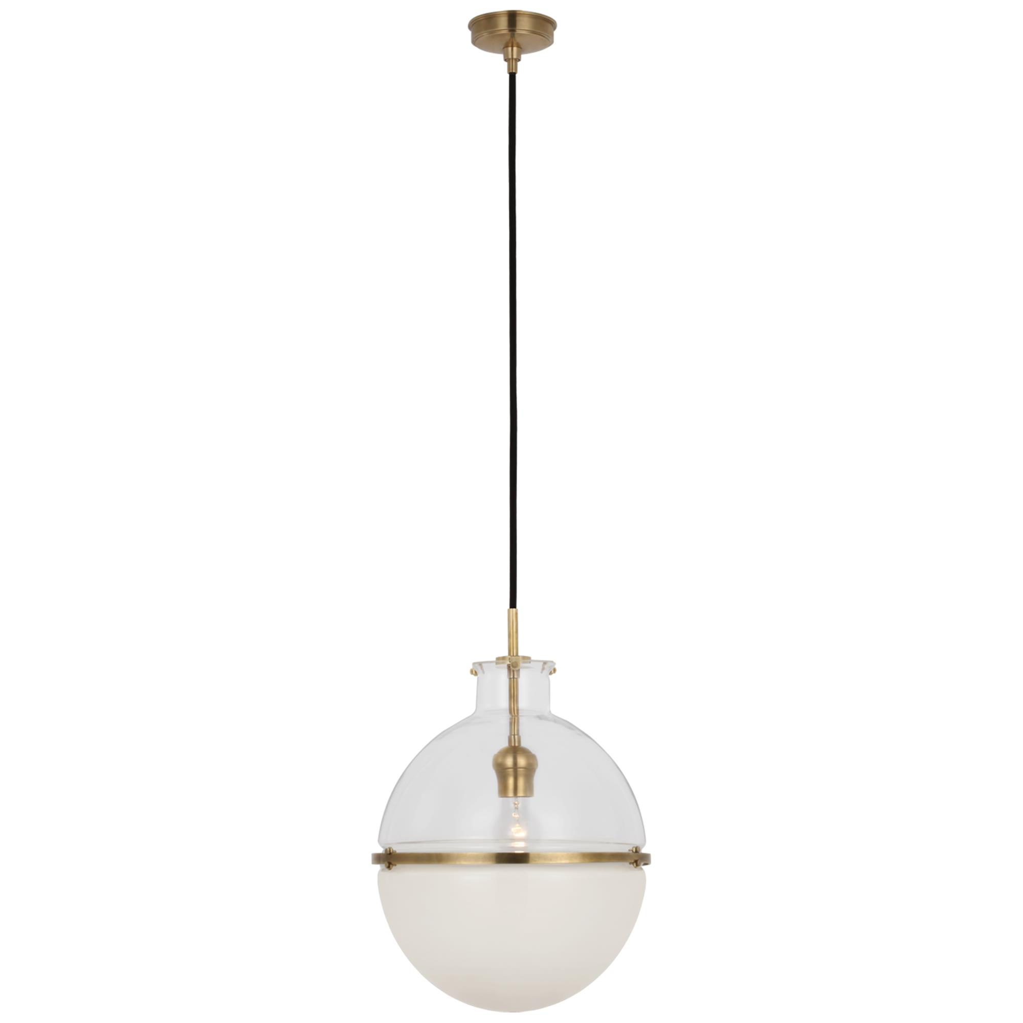 Shown in Hand-Rubbed Antique Brass finish and Clear and White glass