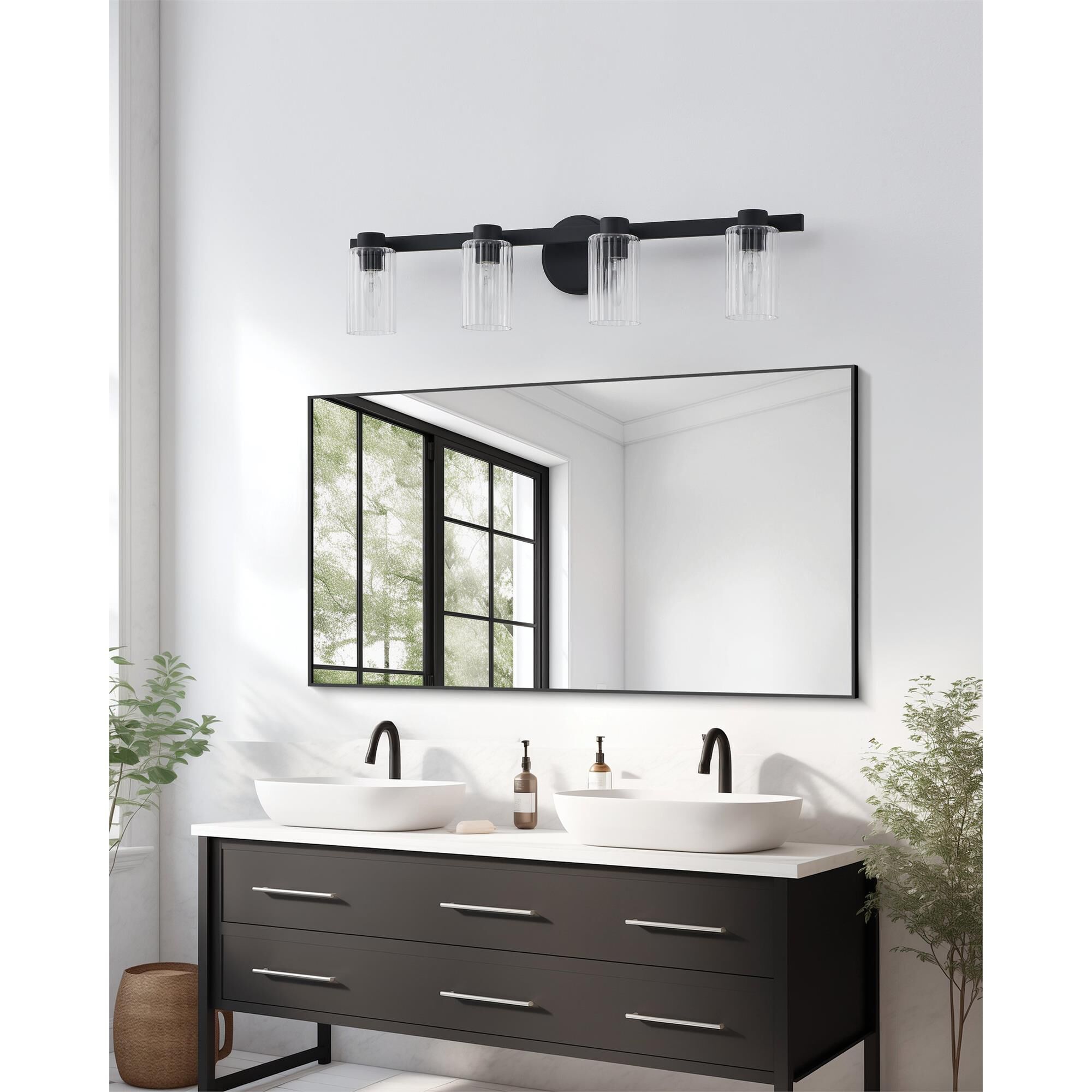 Shown in Matte Black finish and Clear Ribbed glass