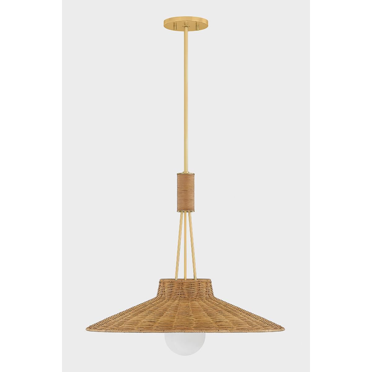 Shown in Aged Brass finish and Light Natural Wicker shade