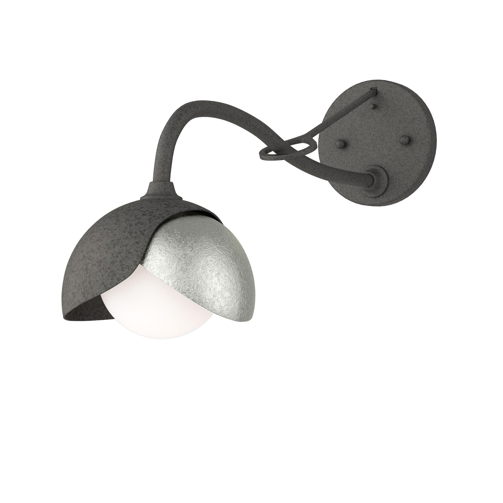 Shown in Natural Iron finish and Opal glass and Sterling (85) accent