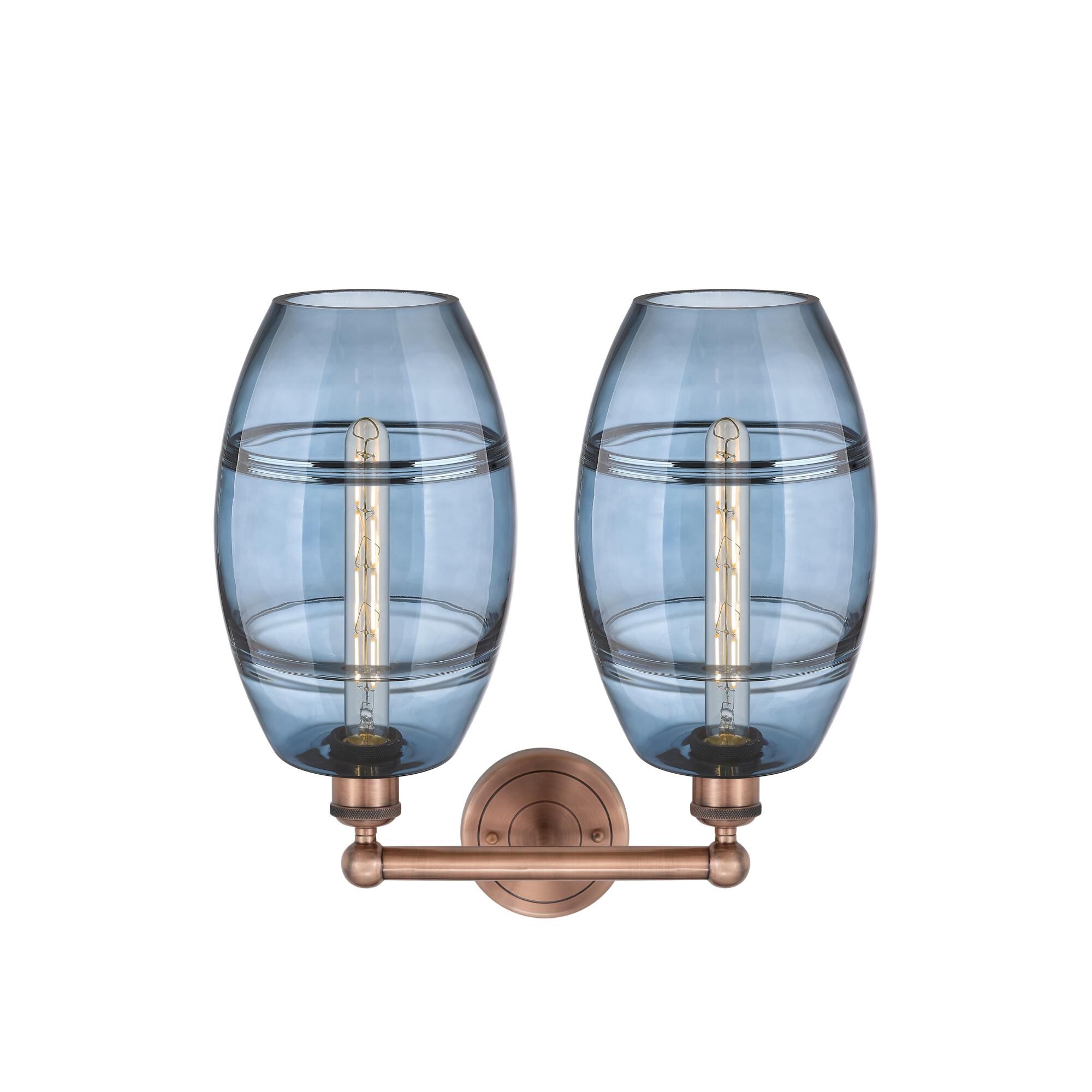 Shown in Antique Copper finish and Princess Blue glass