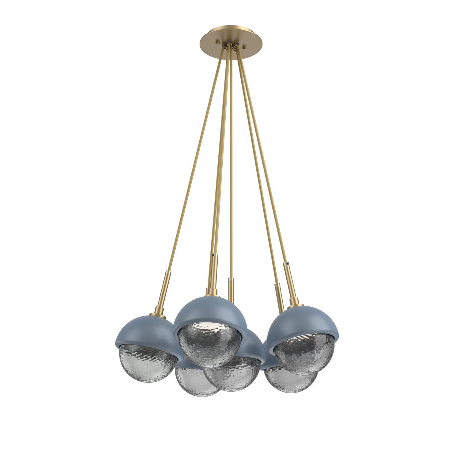 Shown in Gilded Brass finish and Smoke glass and Poppy Blue accent