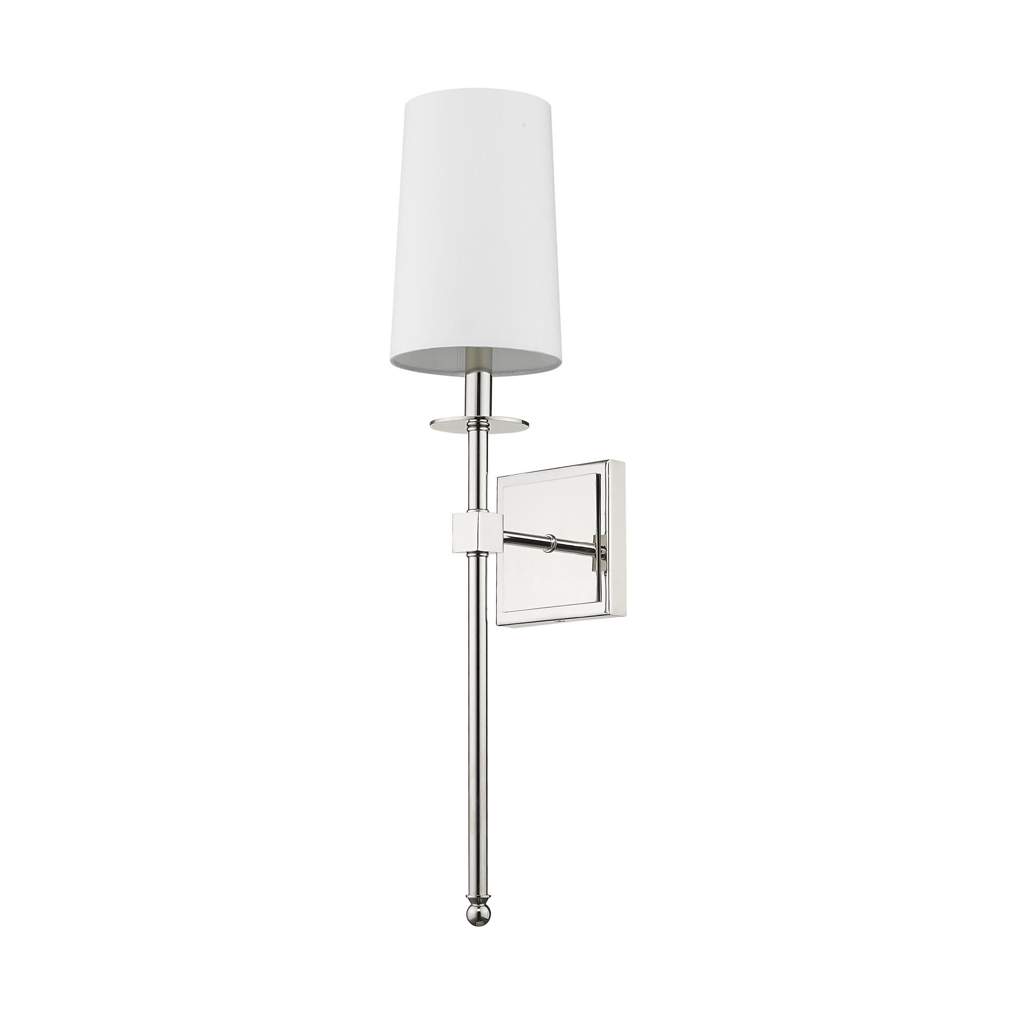 Shown in Polished Nickel finish and Fabric glass and Fabric shade