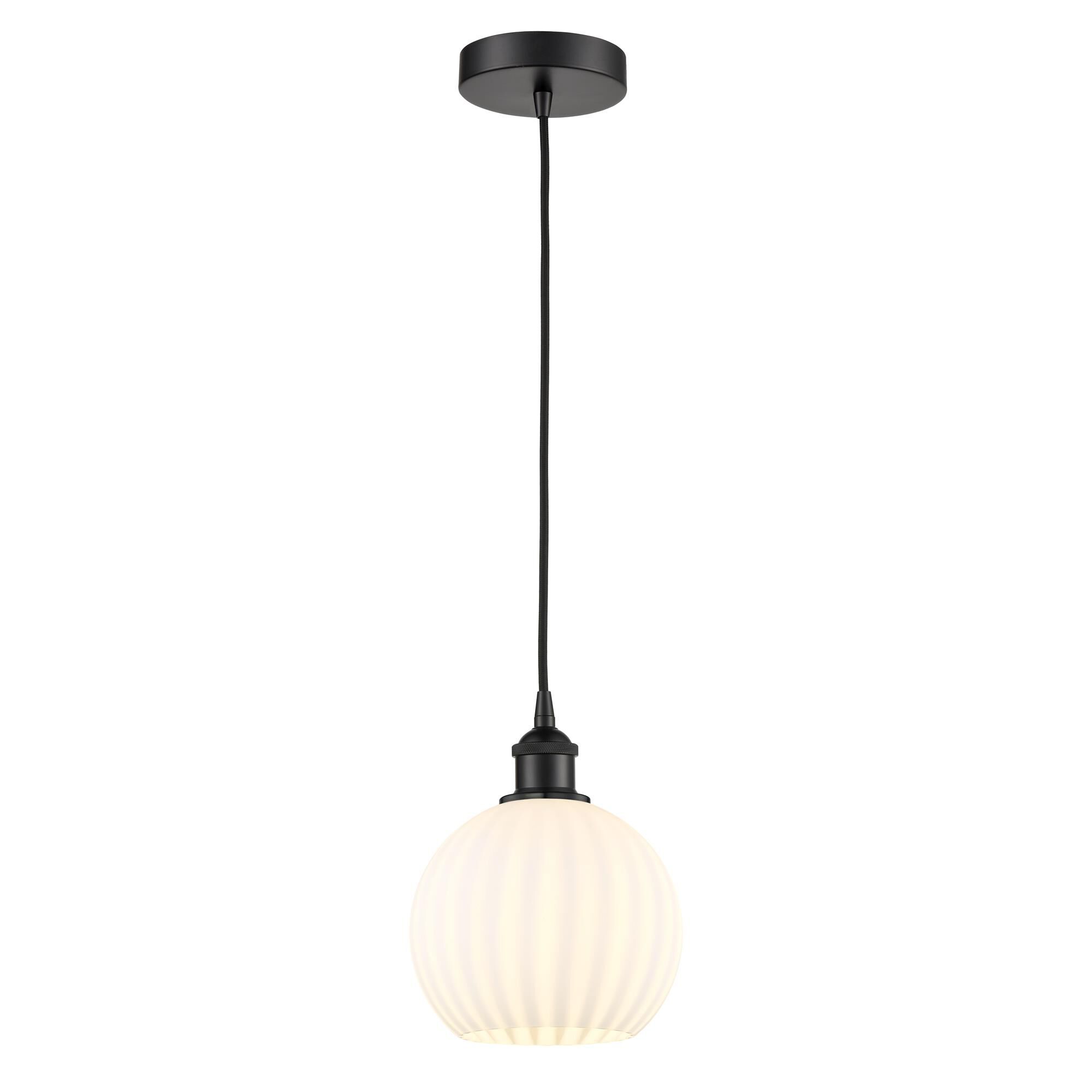 Shown in Matte Black finish and White Venetian glass