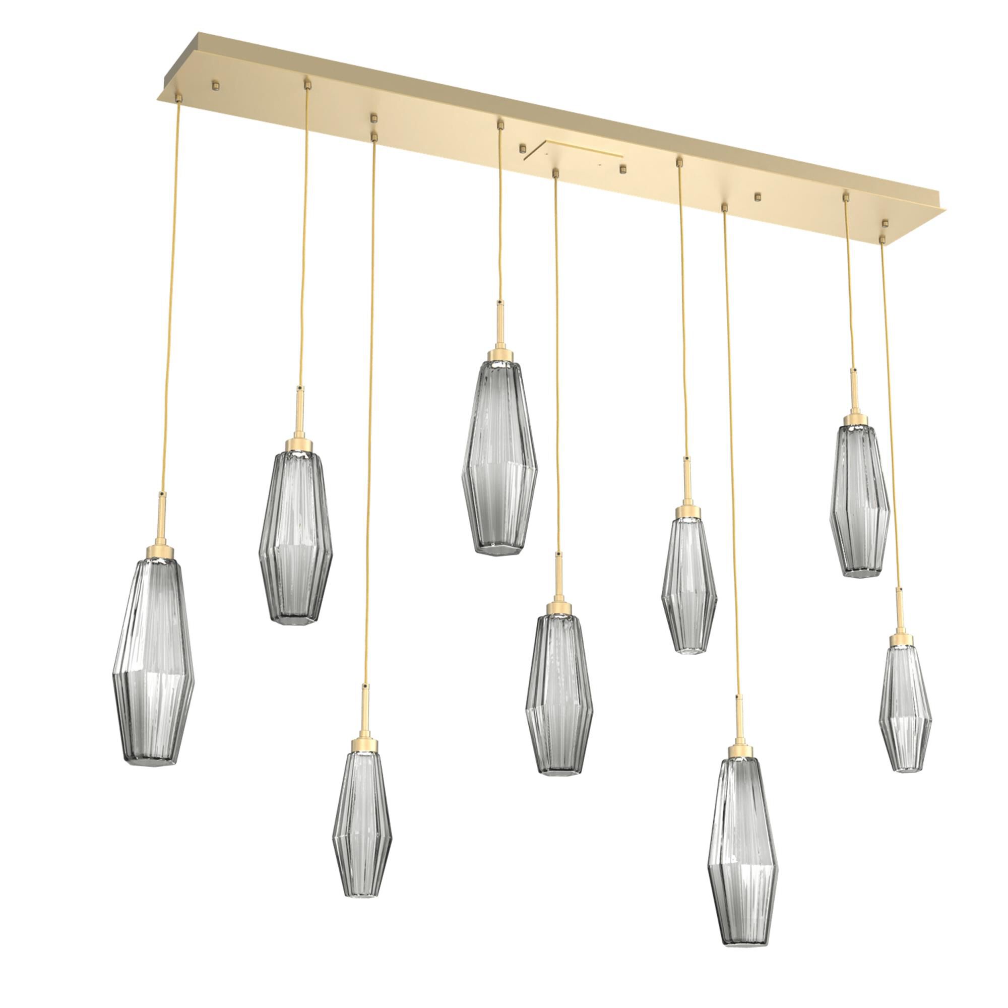 Shown in Gilded Brass finish and Optic Rib Smoke glass