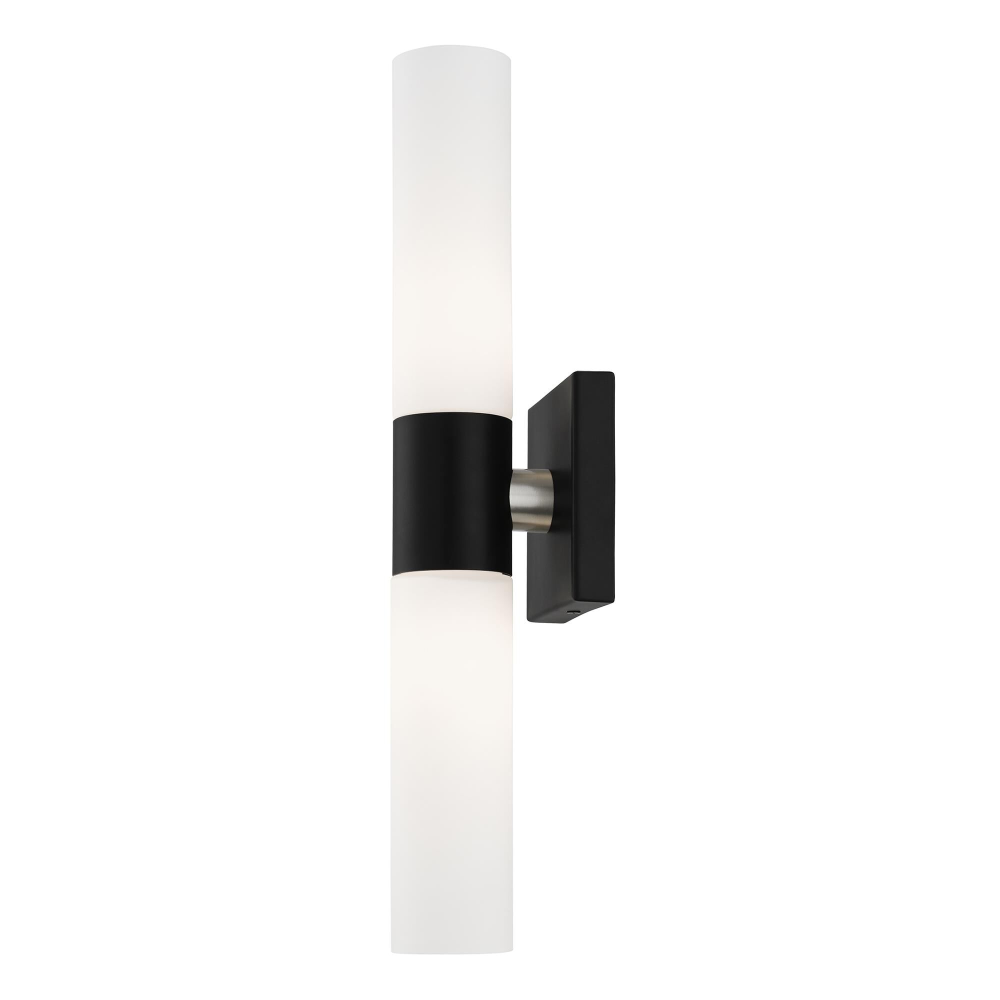 Shown in Black With Brushed Nickel Accent finish and Hand Blown Satin Opal White Twist Lock glass and Hand Blown Satin Opal White Twist Lock Glass shade