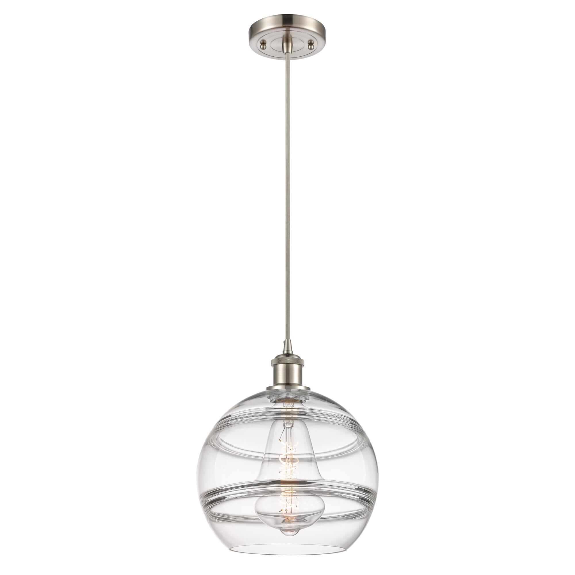 Shown in Brushed Satin Nickel finish and Clear glass