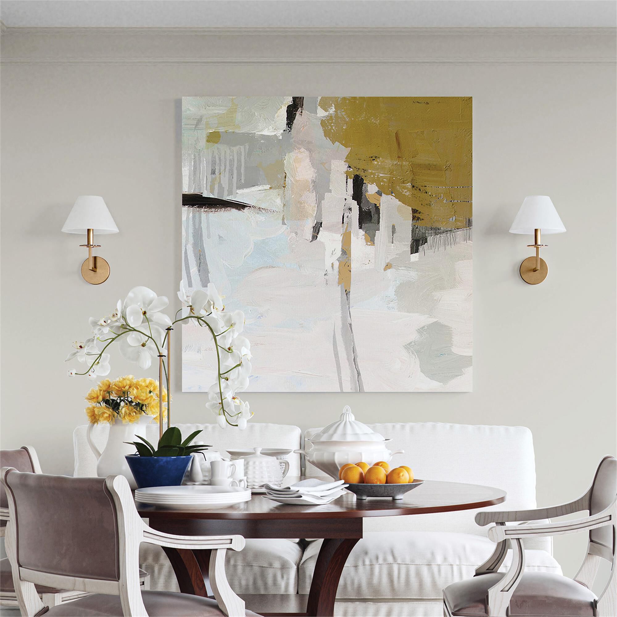 Shown in Aged Brass finish and White Fabric Stay-Straight shade