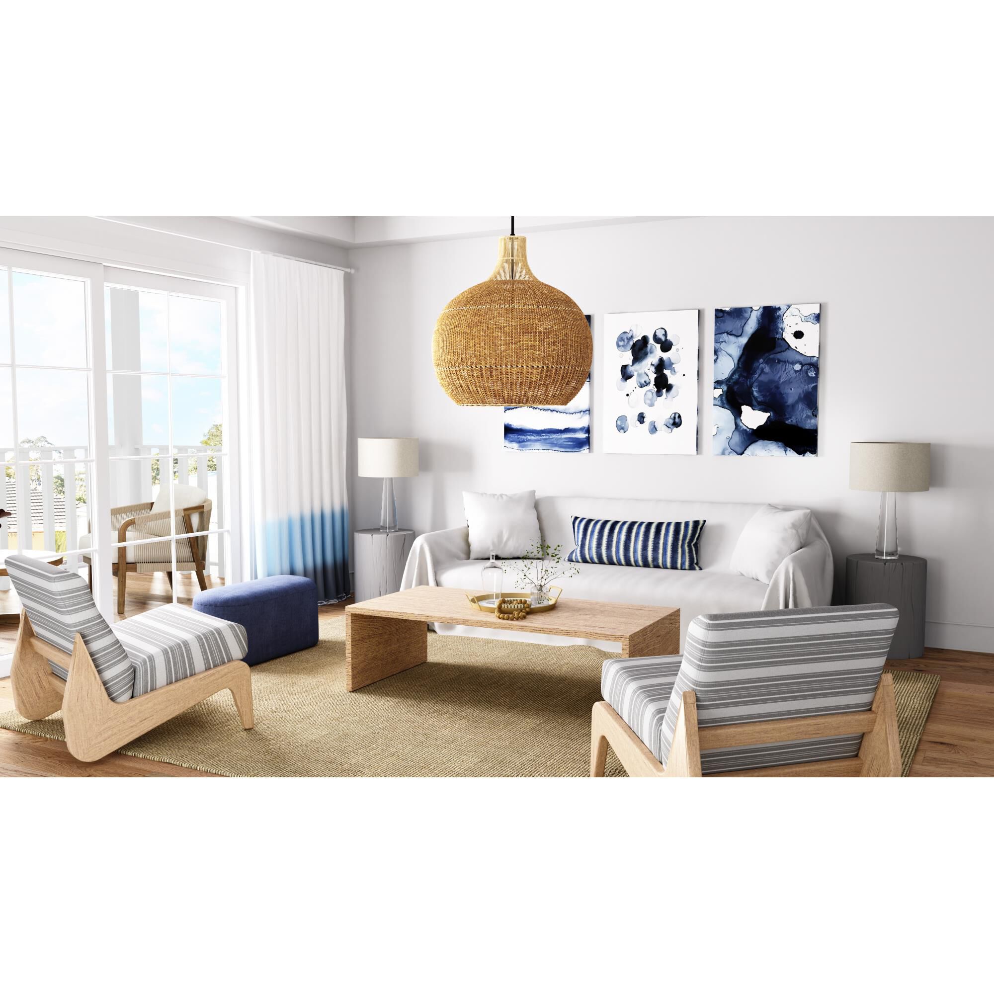 Shown in Matte Black finish and Rattan shade