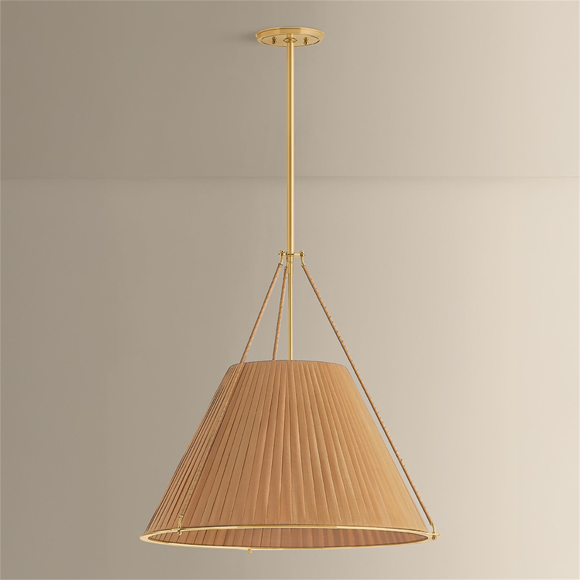 Shown in Aged Brass finish and Silk shade