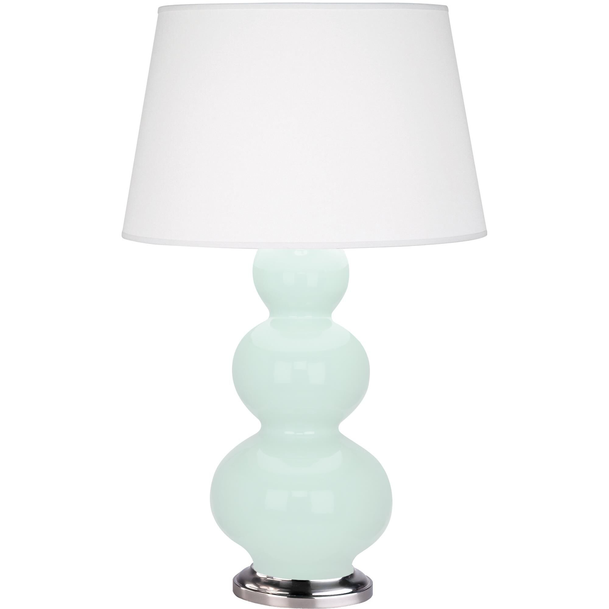 Shown in Mint Glazed finish and Pearl Dupioni shade and Antique Silver accent