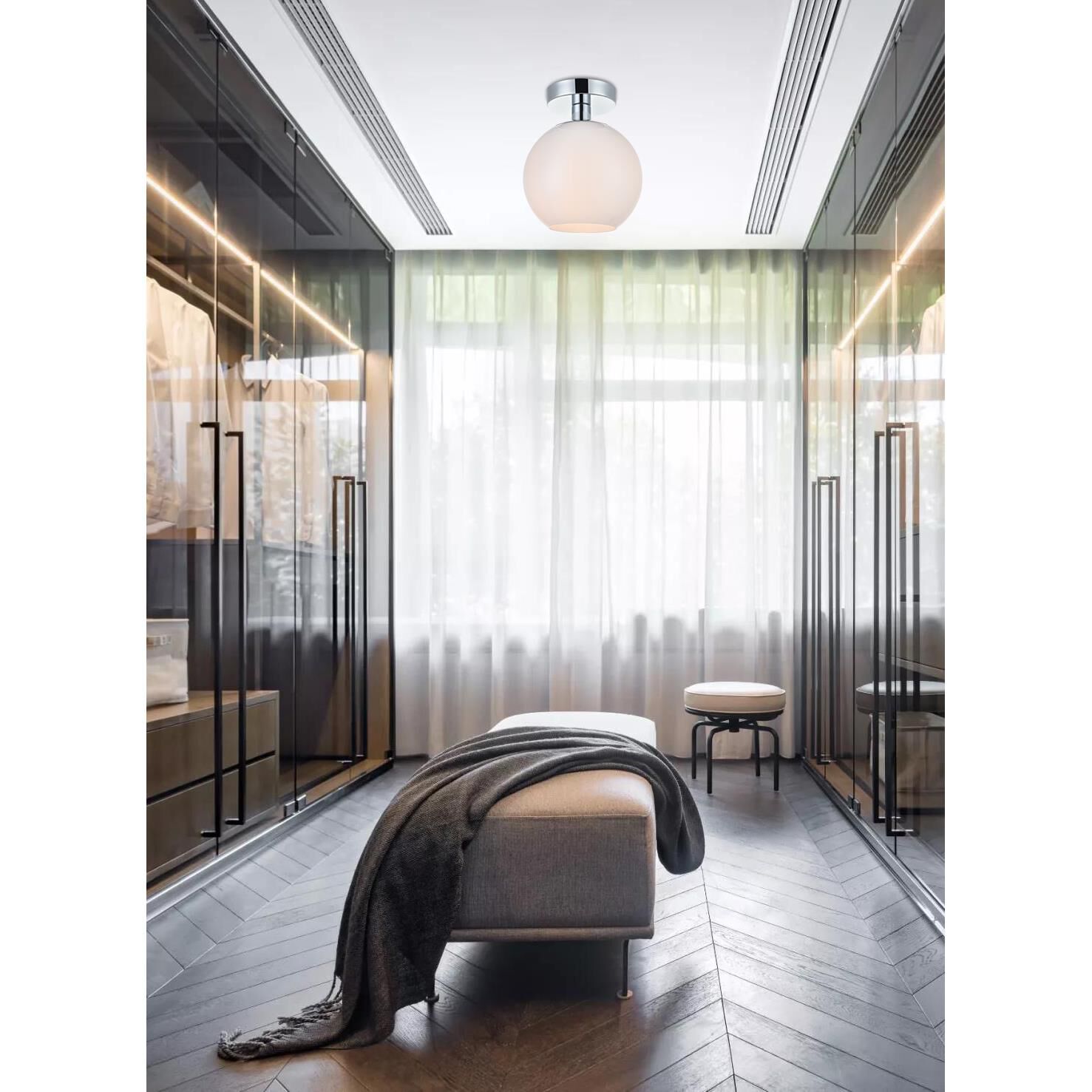 Shown in Chrome finish and Frosted White  glass