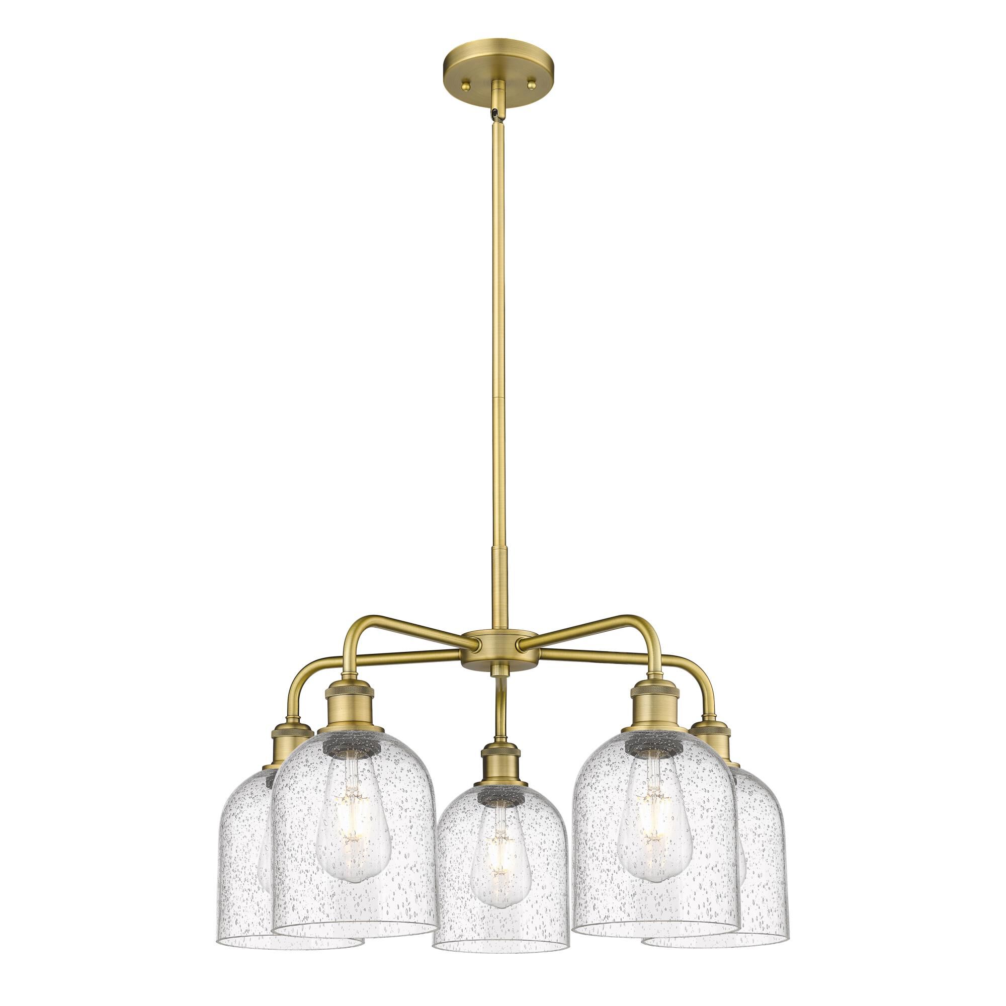 Shown in Brushed Brass finish and Seedy glass