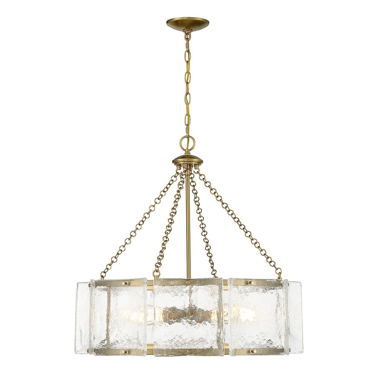 Shown in Warm Brass finish and Clear Water Piastra glass and Glass shade