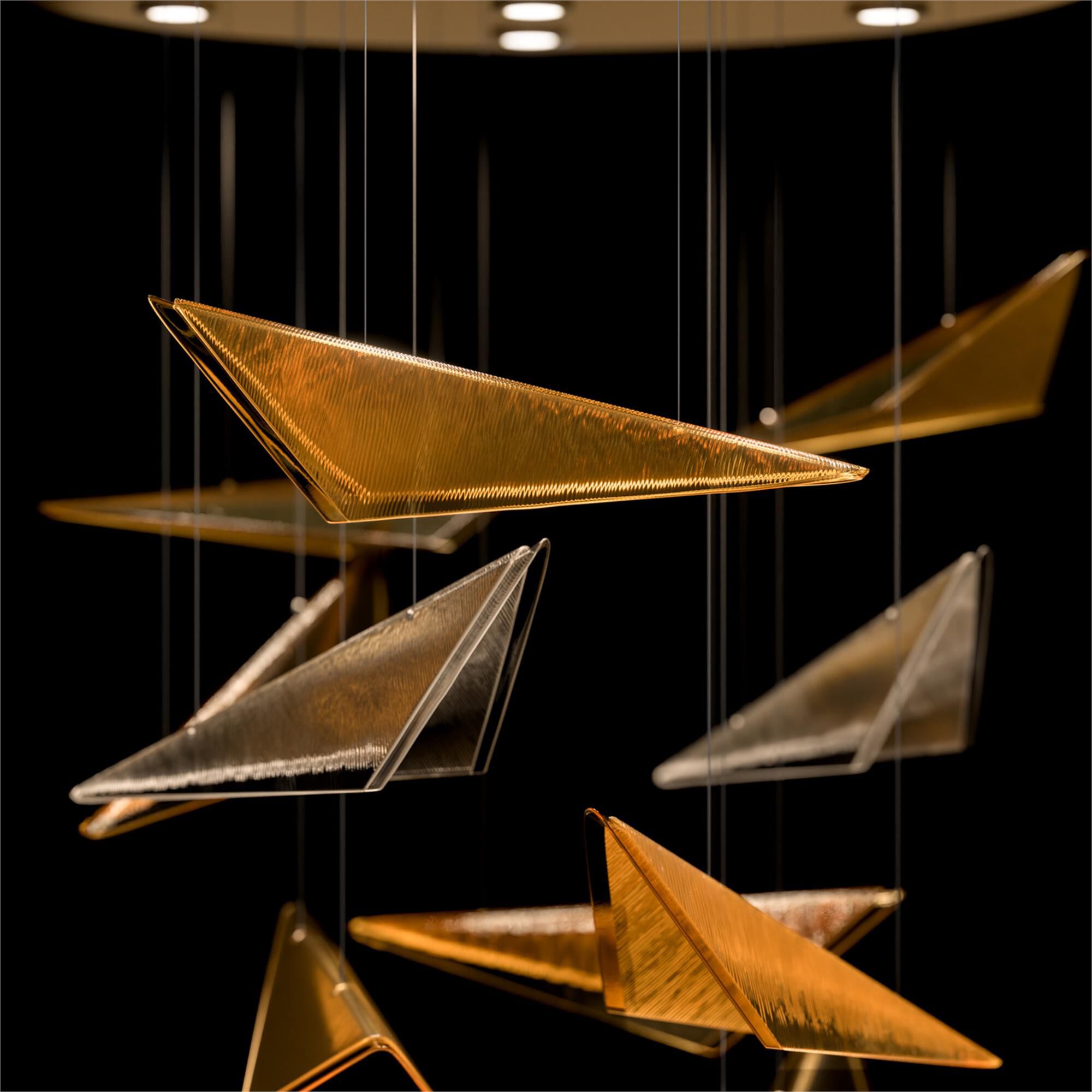 Shown in Gold finish and Amber Linear glass