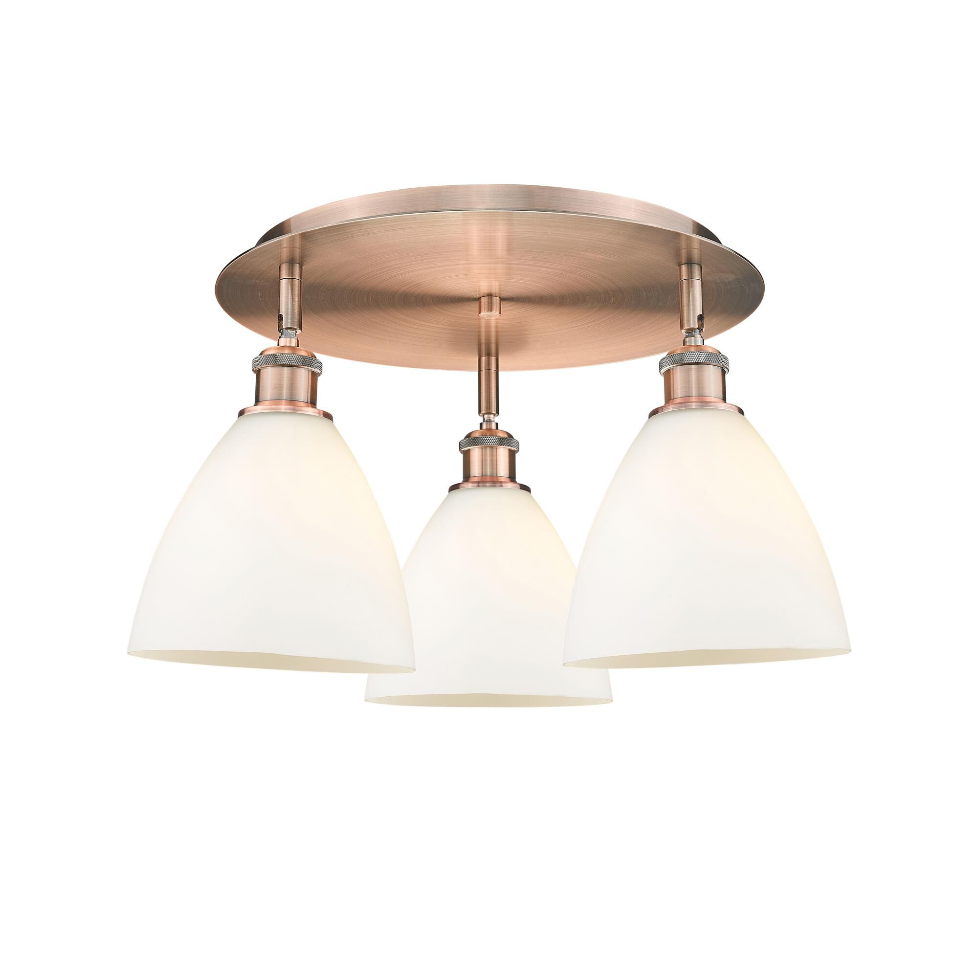 Shown in Antique Copper finish and Matte White glass