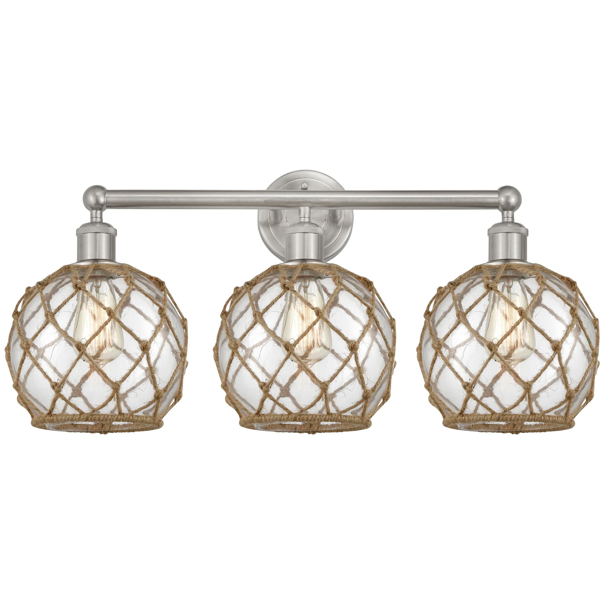 Shown in Brushed Satin Nickel finish and Clear with Brown Rope glass