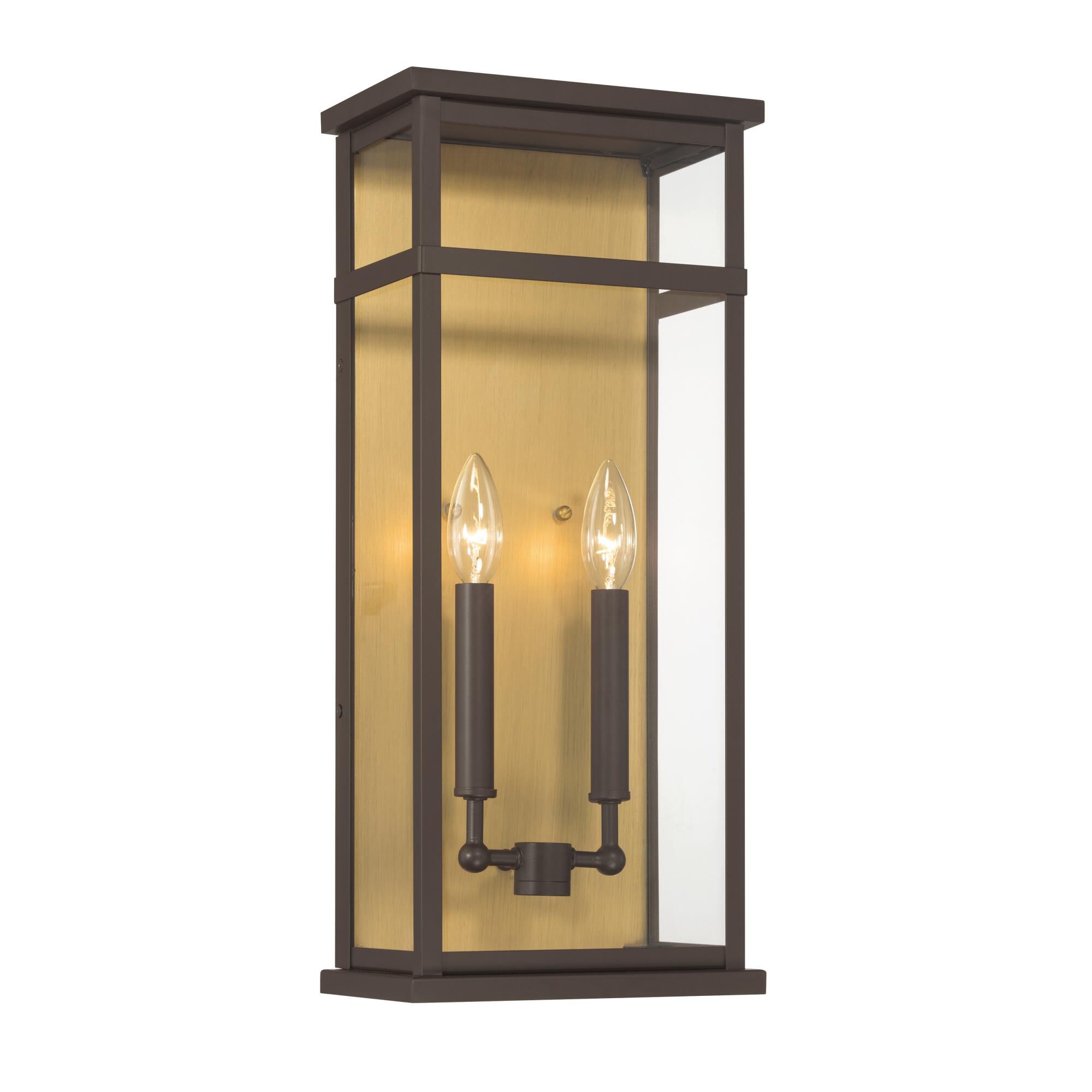 Shown in Painted Legacy Brass and Dark Bronze finish and Clear glass
