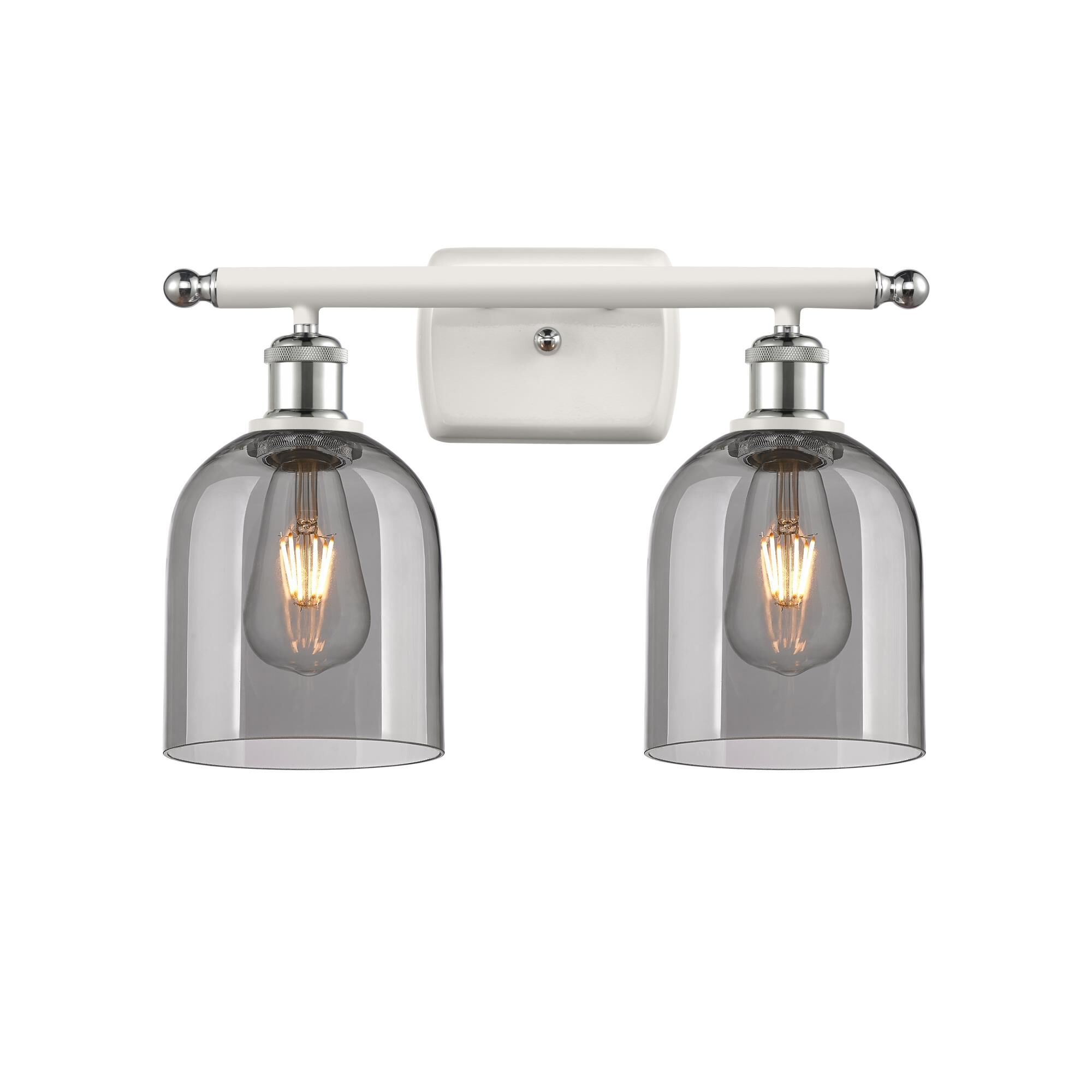 Shown in White Polished Chrome finish and Light Smoke glass