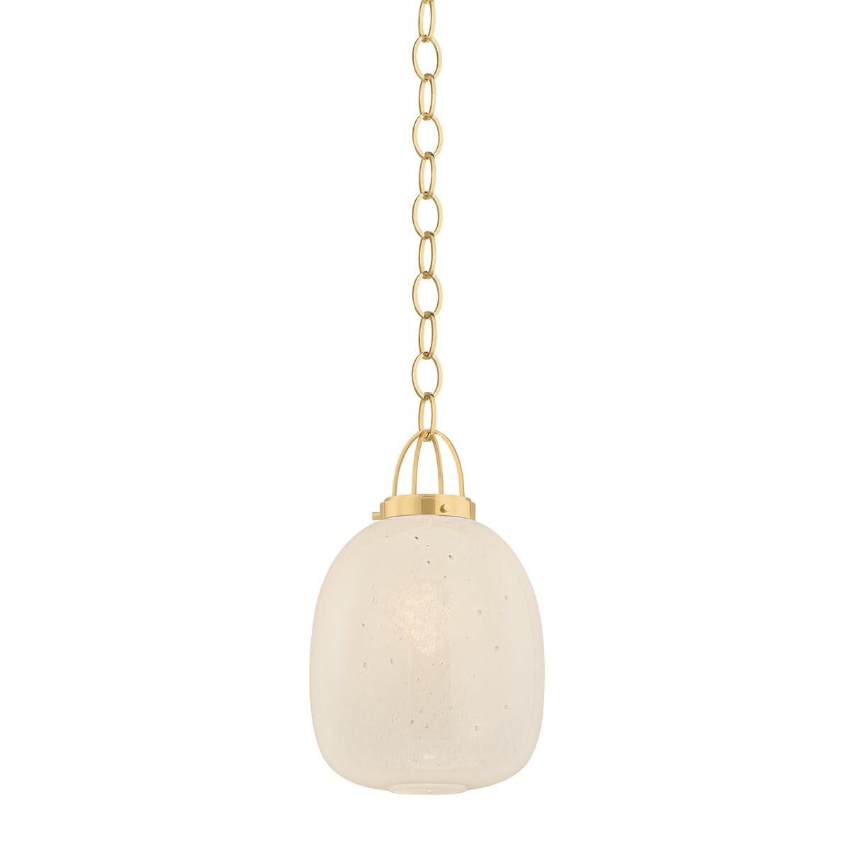 Shown in Aged Brass finish and Clear Cloud Seeded glass