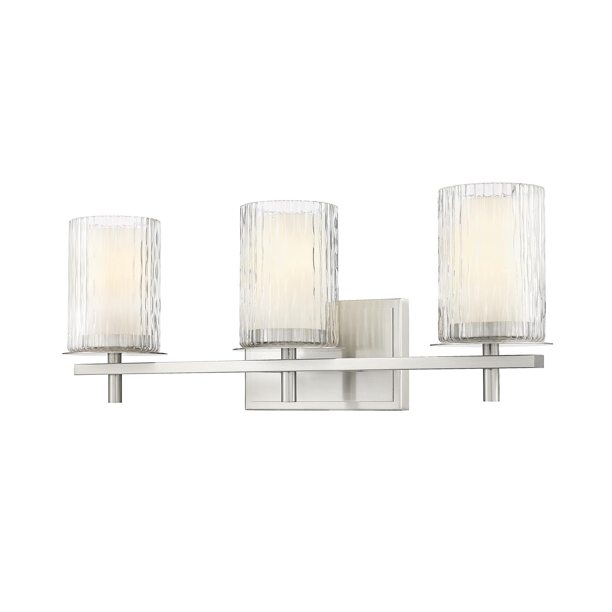 Shown in Brushed Nickel finish and Clear + Etched Opal glass and Clear + Etched Opal shade