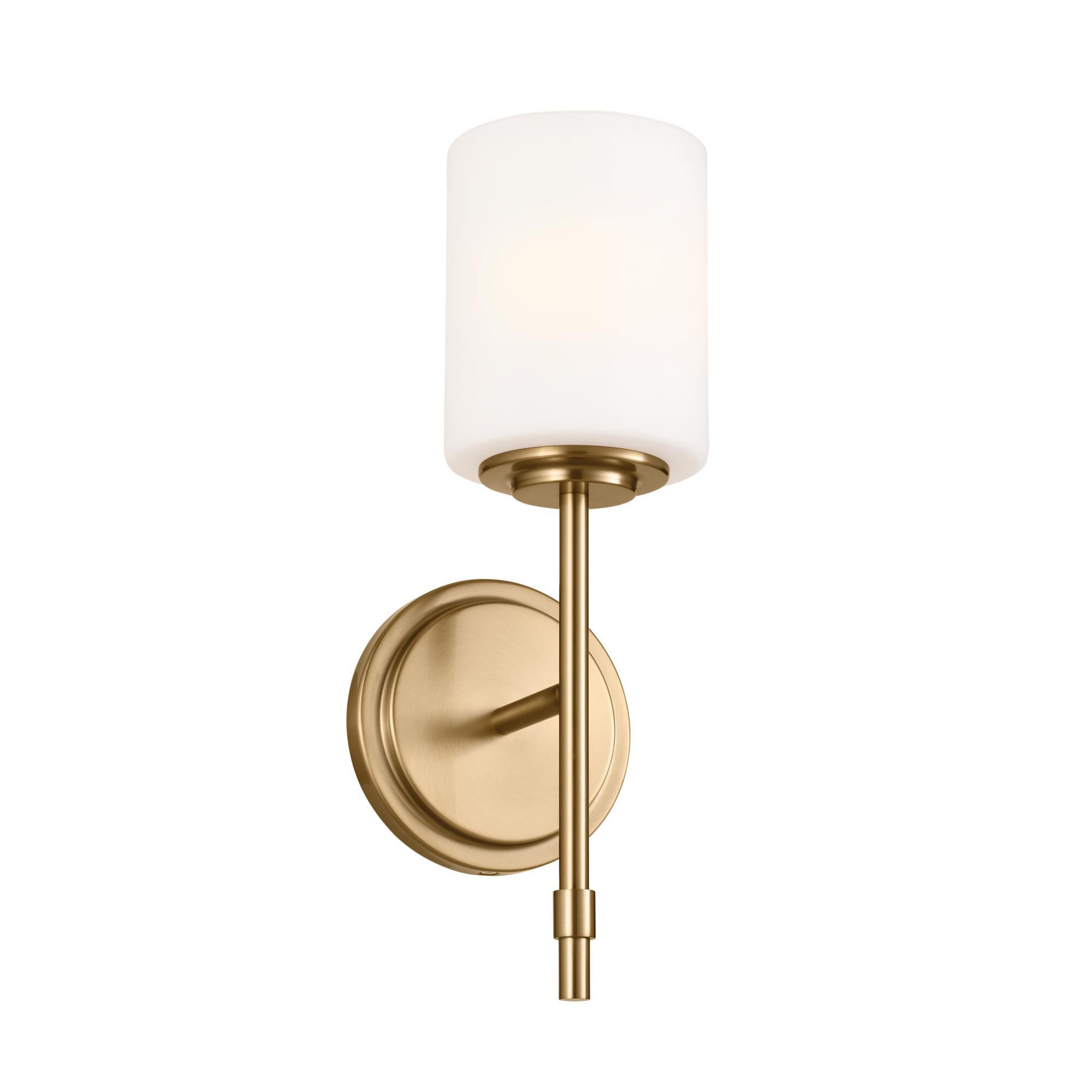 Shown in Brushed Natural Brass finish and Satin Etched Cased Opal glass