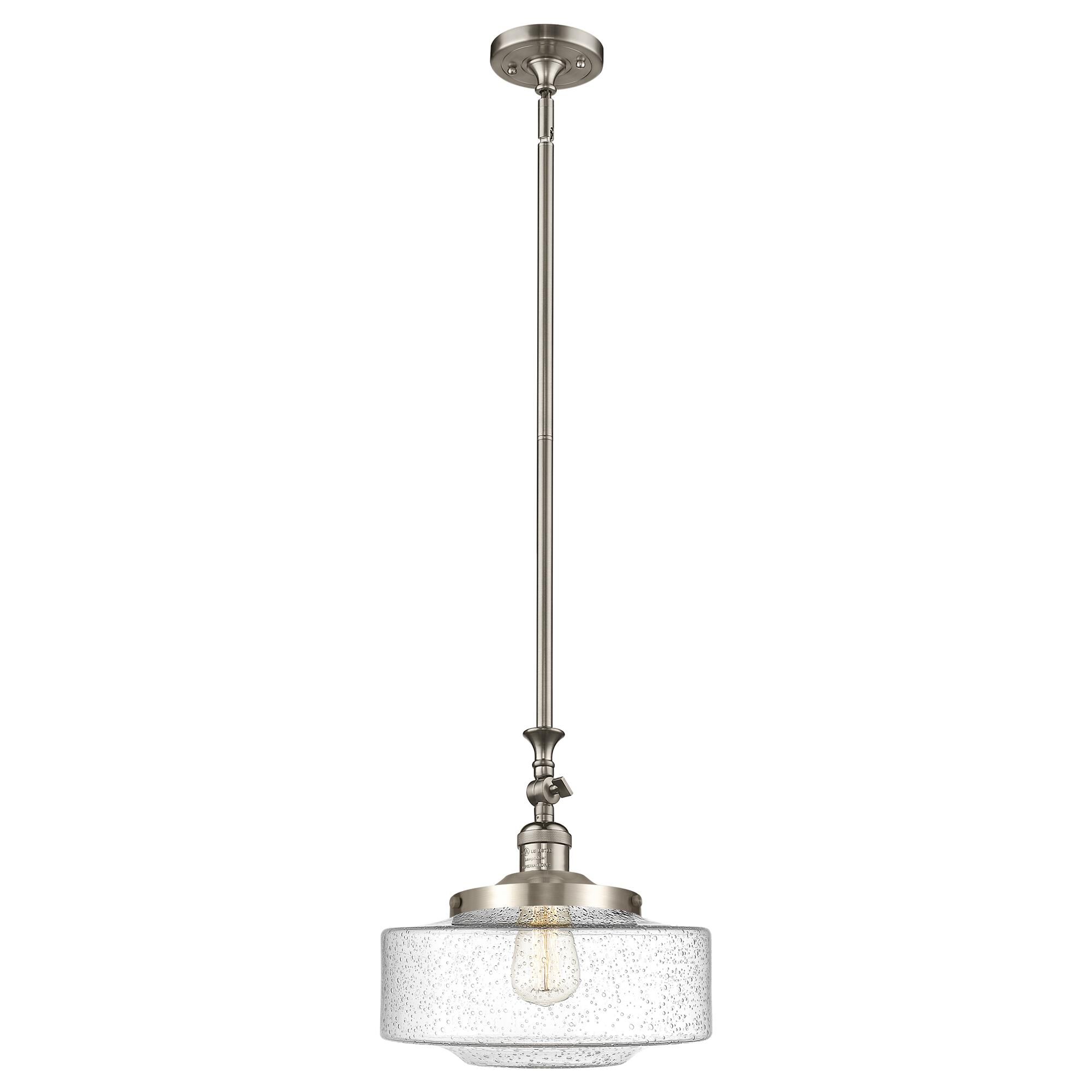 Shown in Brushed Satin Nickel finish and Seedy Large Bridgeton glass