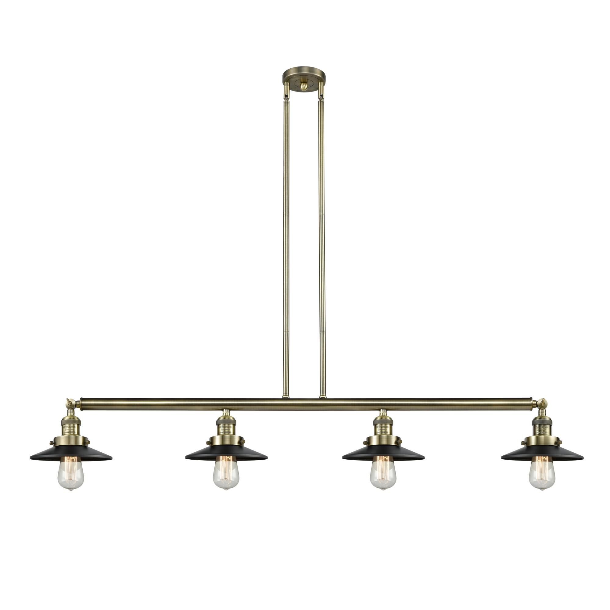 Shown in Antique Brass finish and Matte Black shade