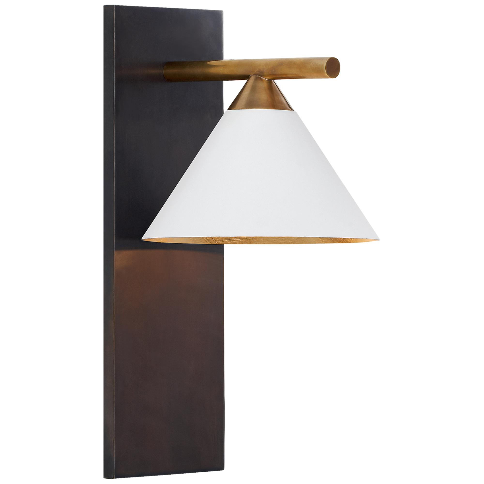 Shown in Bronze finish and White glass and Black shade