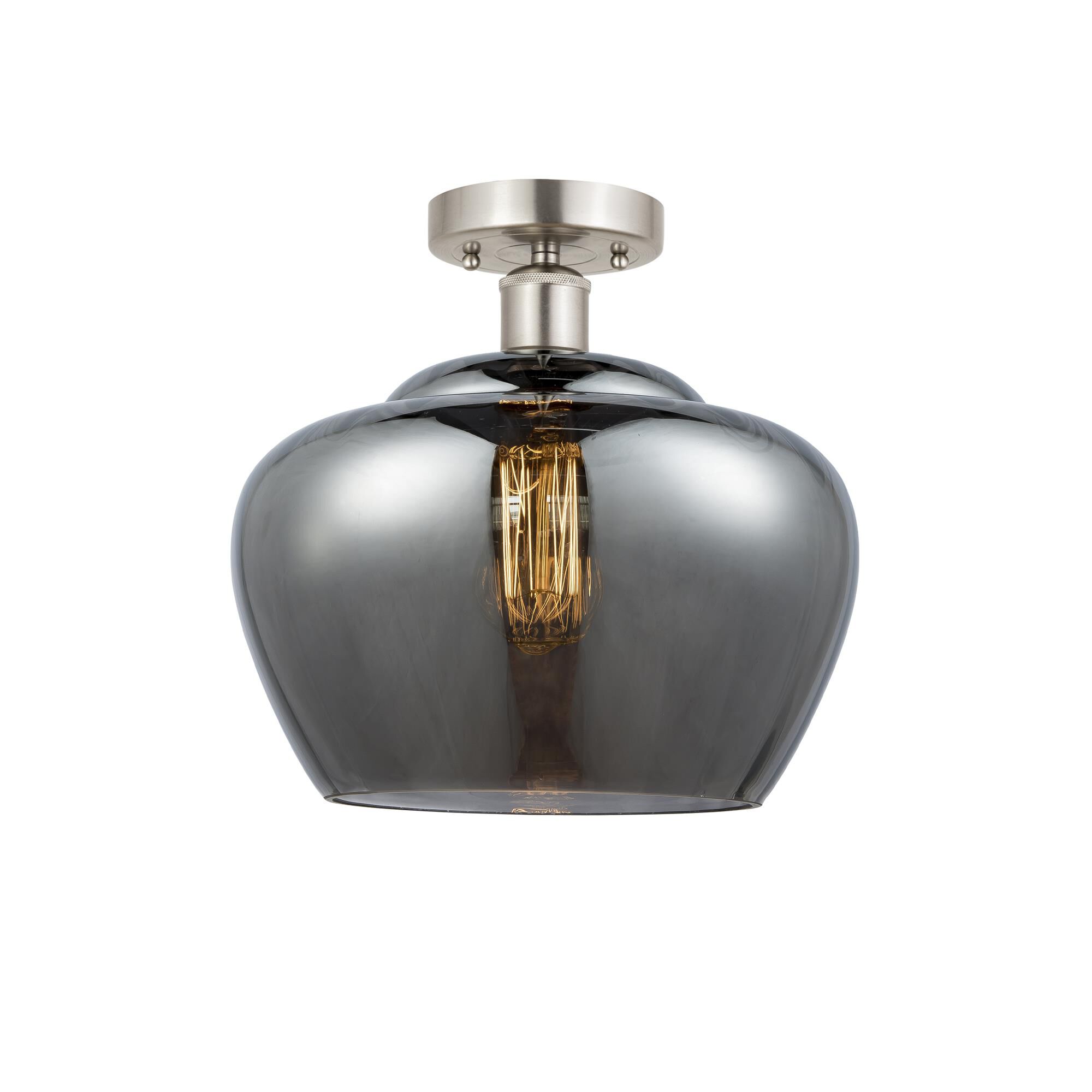 Shown in Brushed Satin Nickel, Plated Smoke finish and Plated Smoke glass and Plated Smoke Glass shade