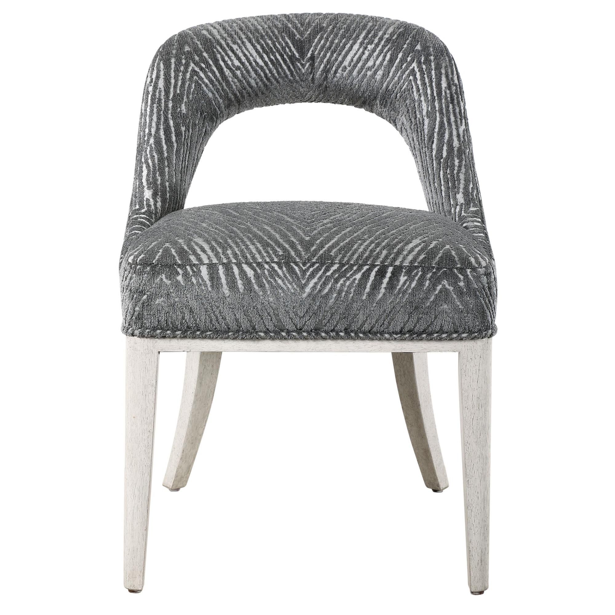 Shown in Perfect For Dining, Office, Or Vanity Use, This Open Back Accent Chair Features A Charcoal And Light finish