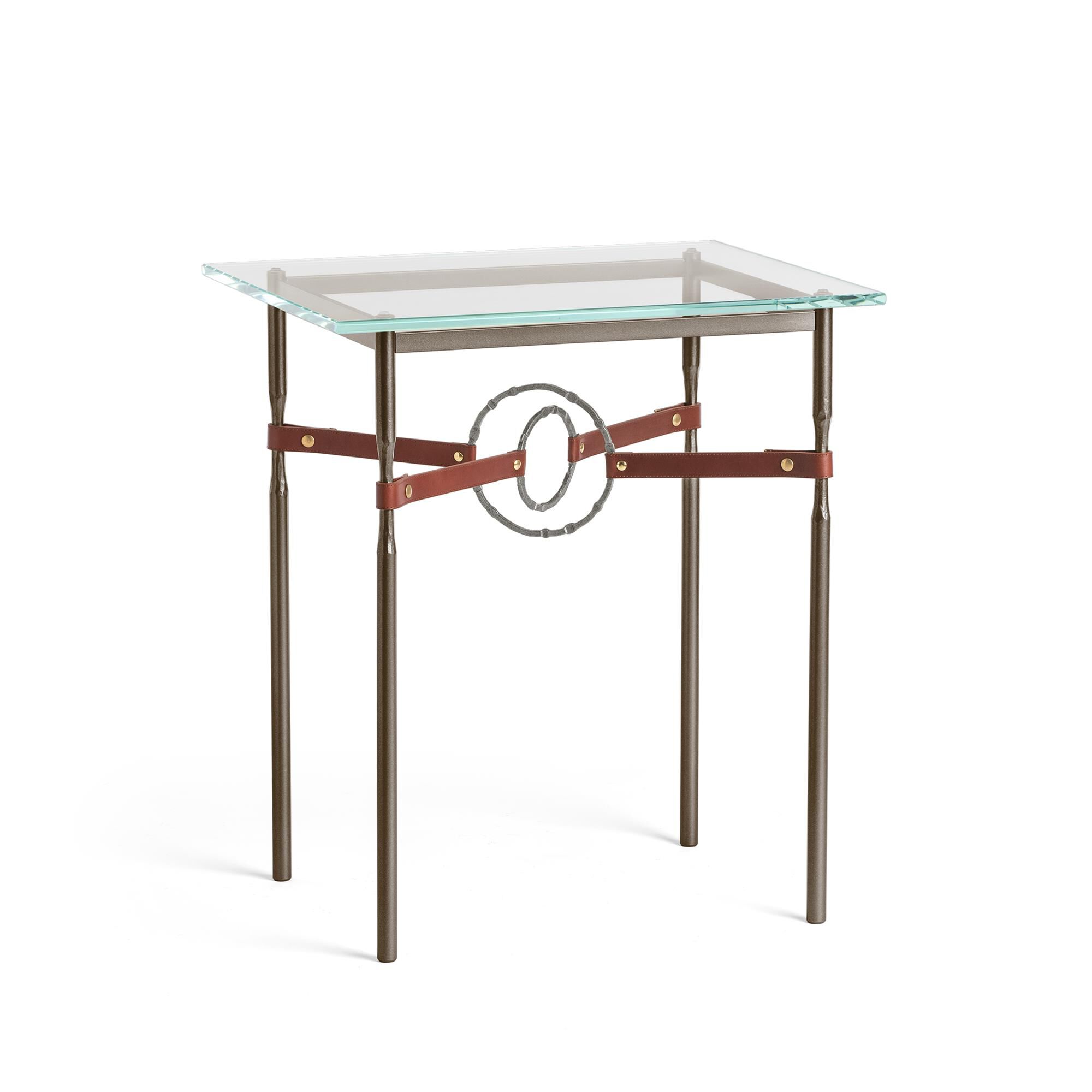 Shown in Bronze finish and Natural Iron with Leather British Brown  accent