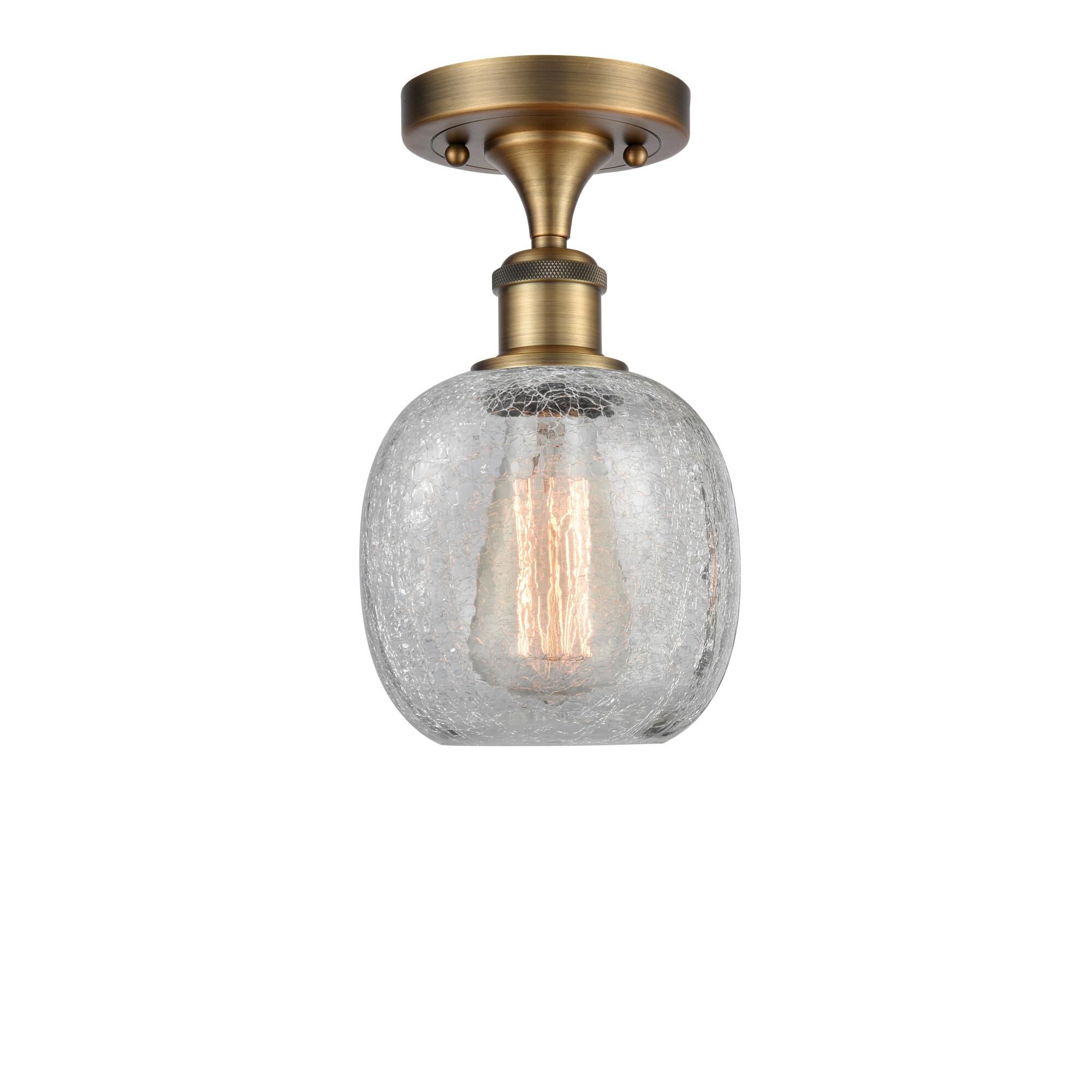 Shown in Brushed Brass finish and Sphere glass and Glass shade