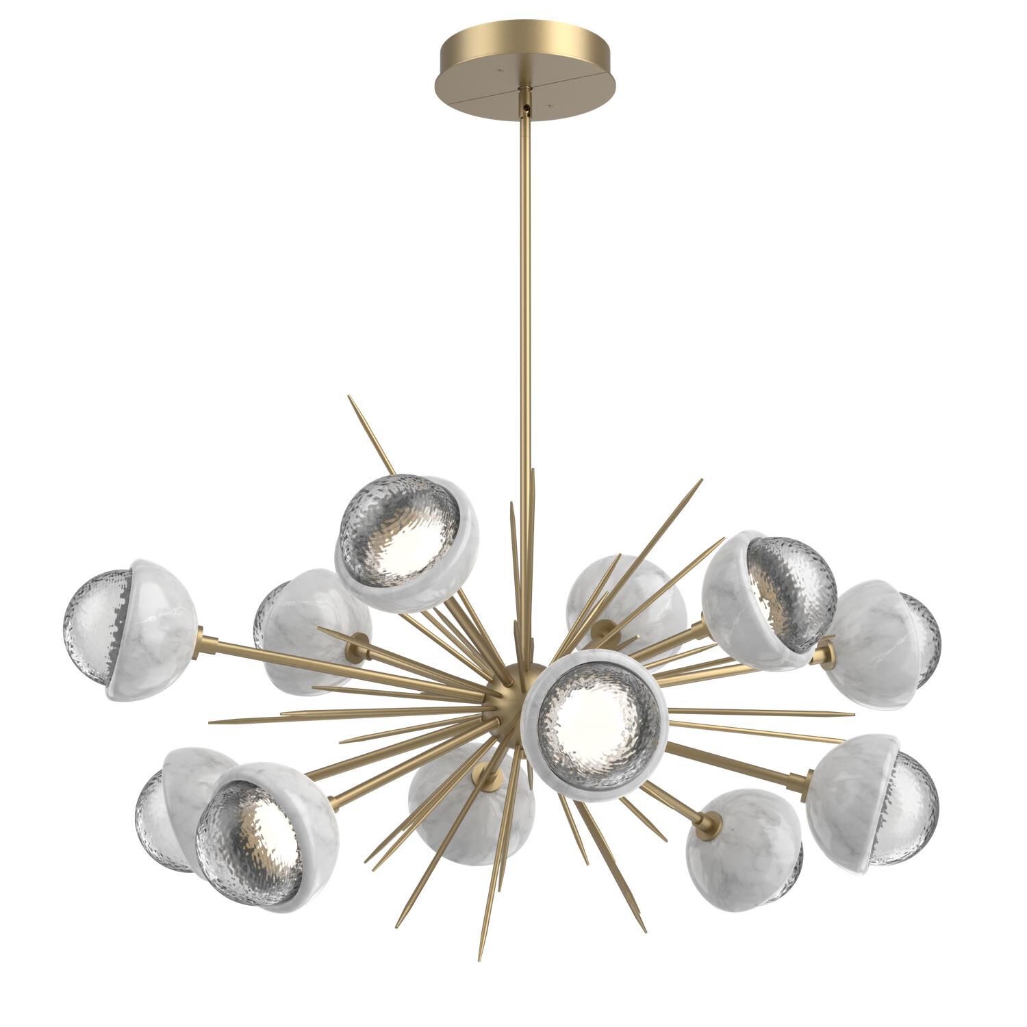 Shown in Novel Brass finish and Clear glass and White Marble accent