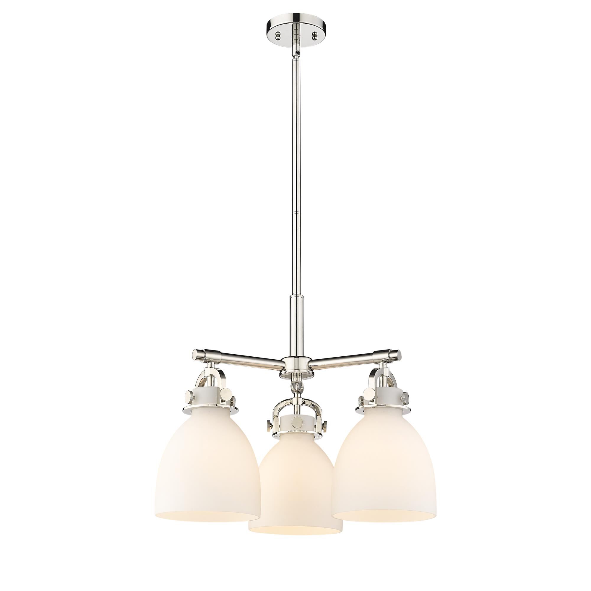 Shown in Polished Nickel finish and Matte White glass
