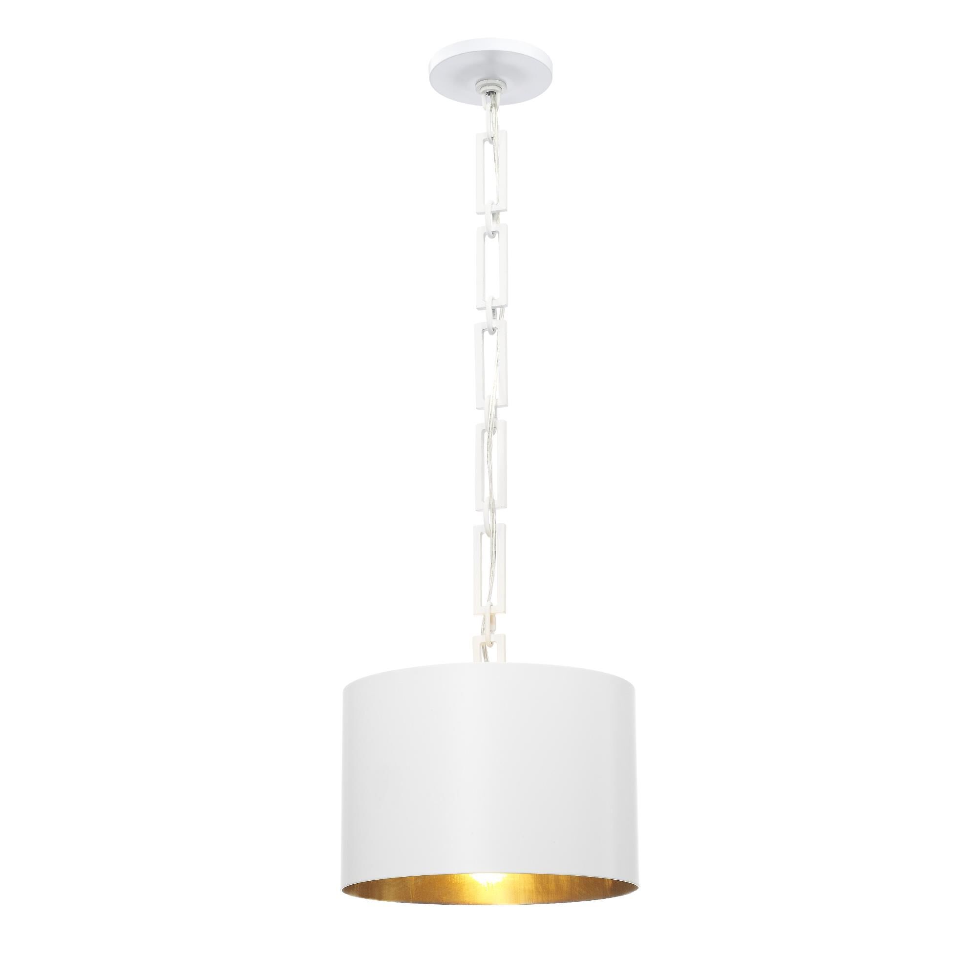 Shown in Matte White - Antique Gold finish and Steel glass and Steel shade