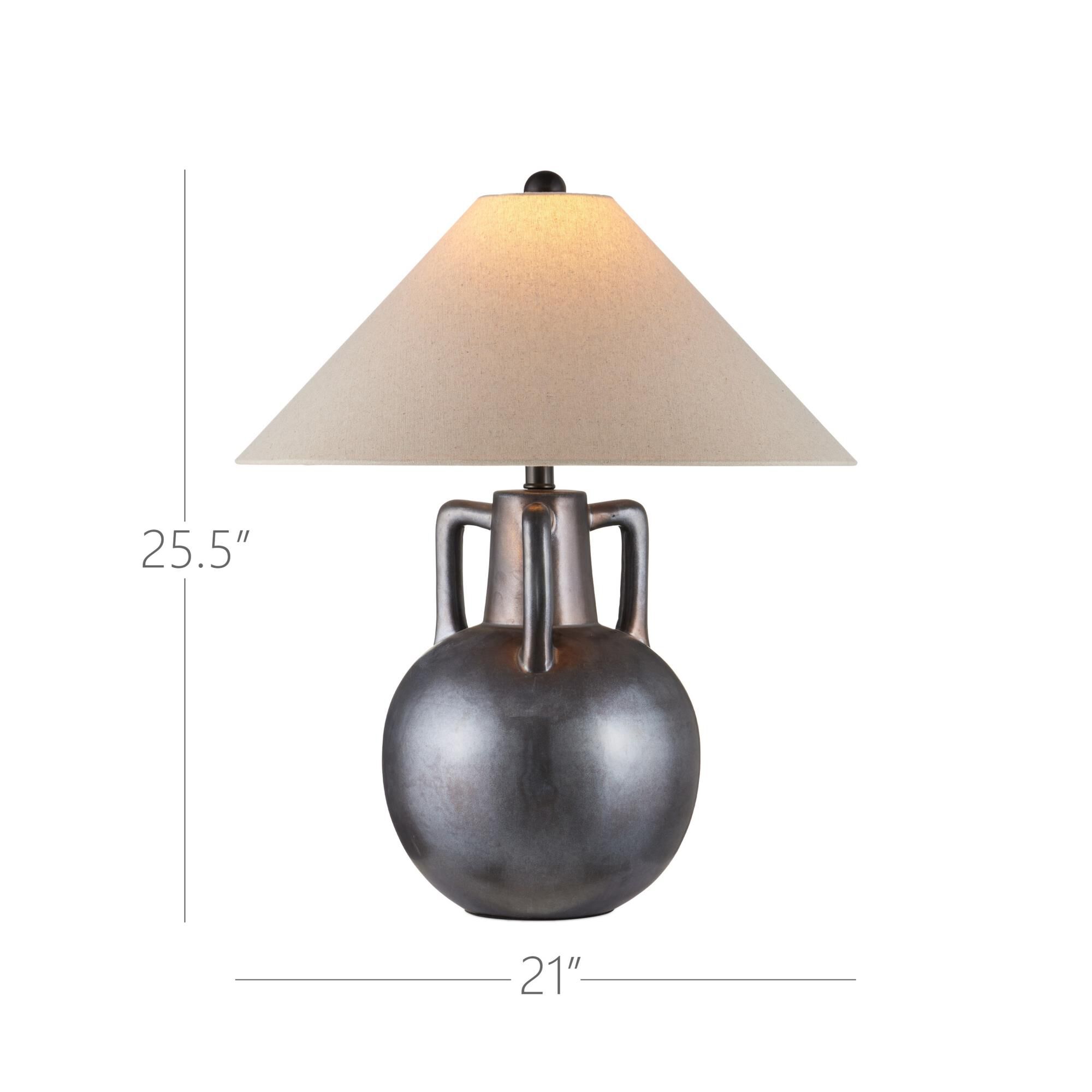 Shown in Iridescent Gray finish and Natural Linen shade