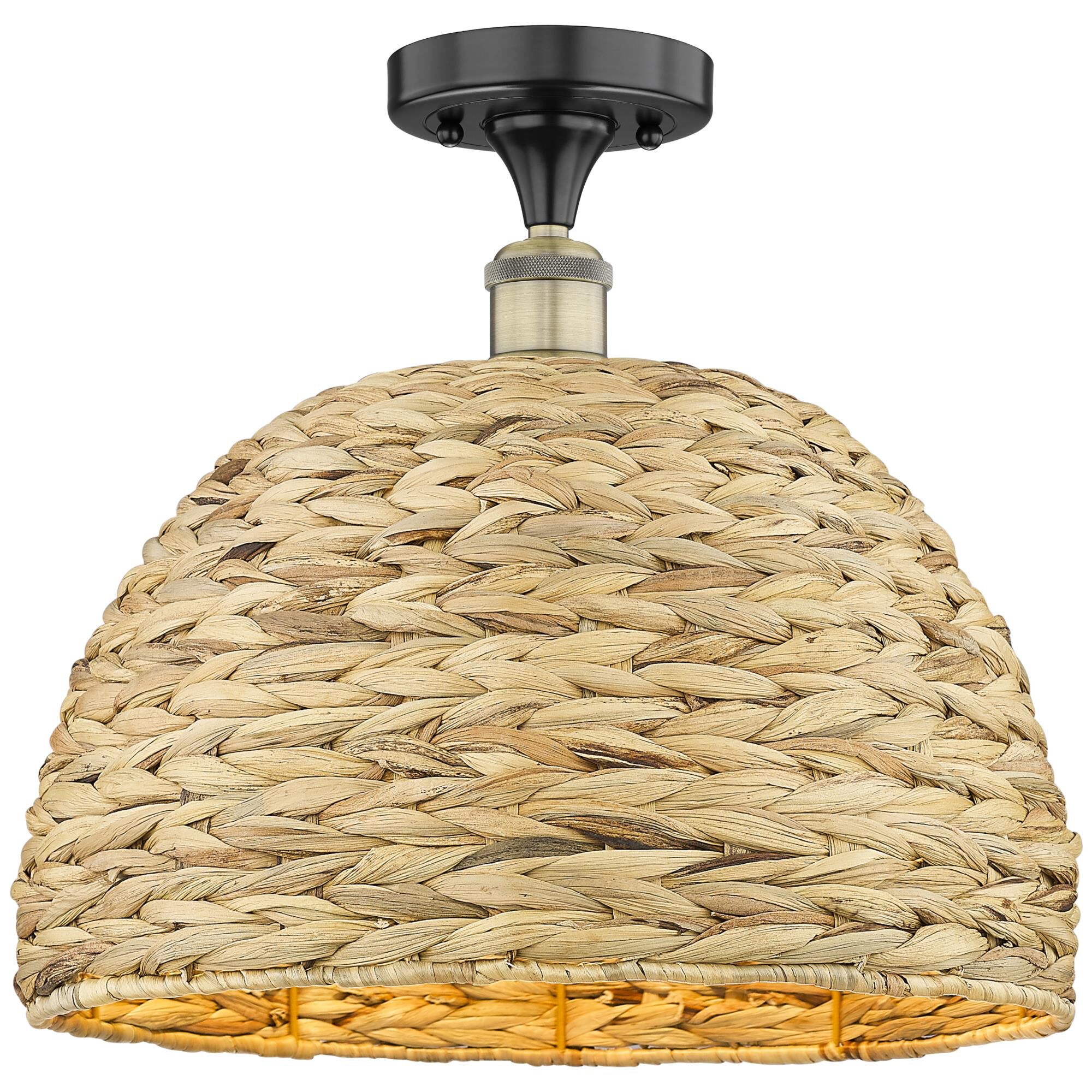 Shown in Black Antique Brass finish and Natural shade