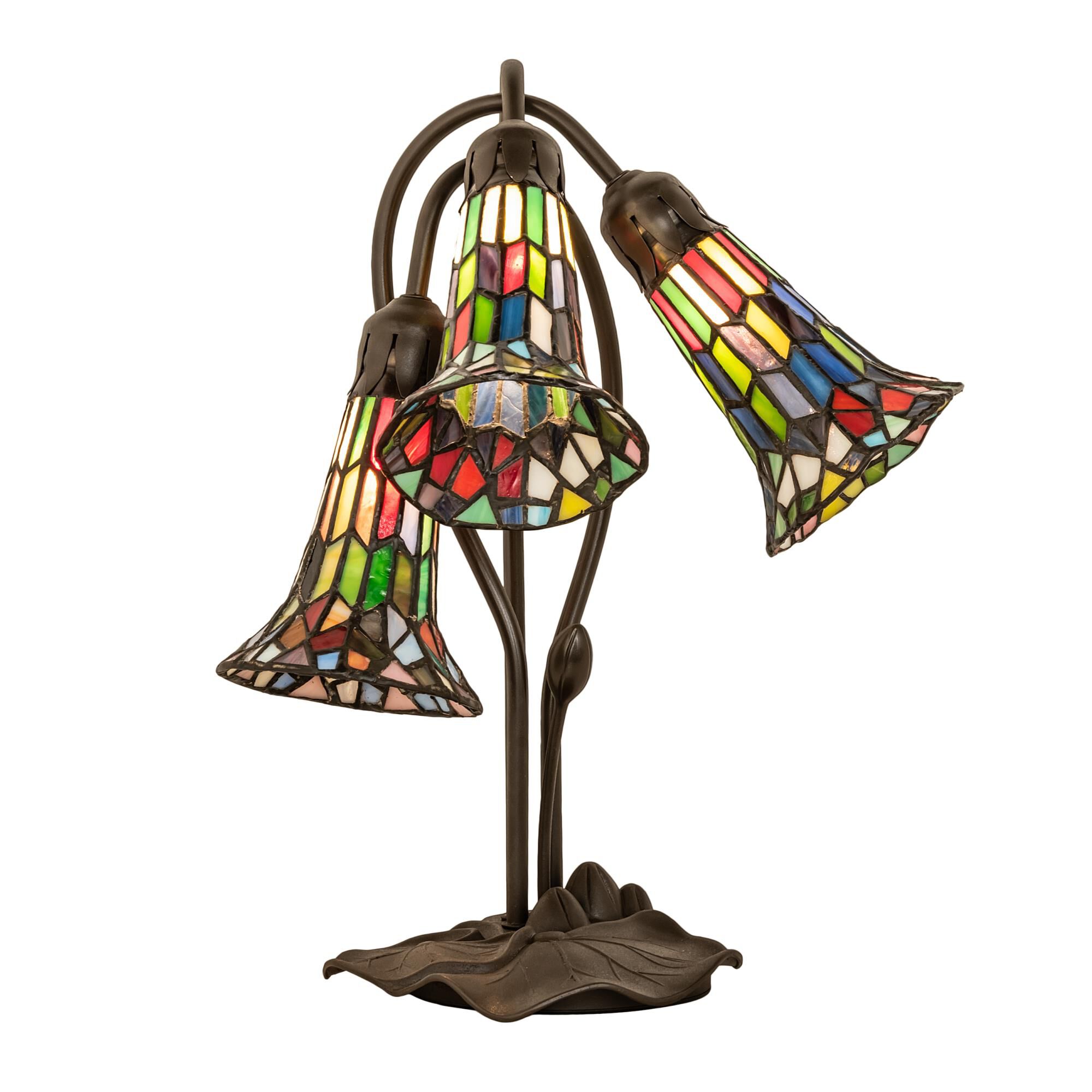 Shown in Mahogany Bronze finish and Ruby;Green;Blue;White glass