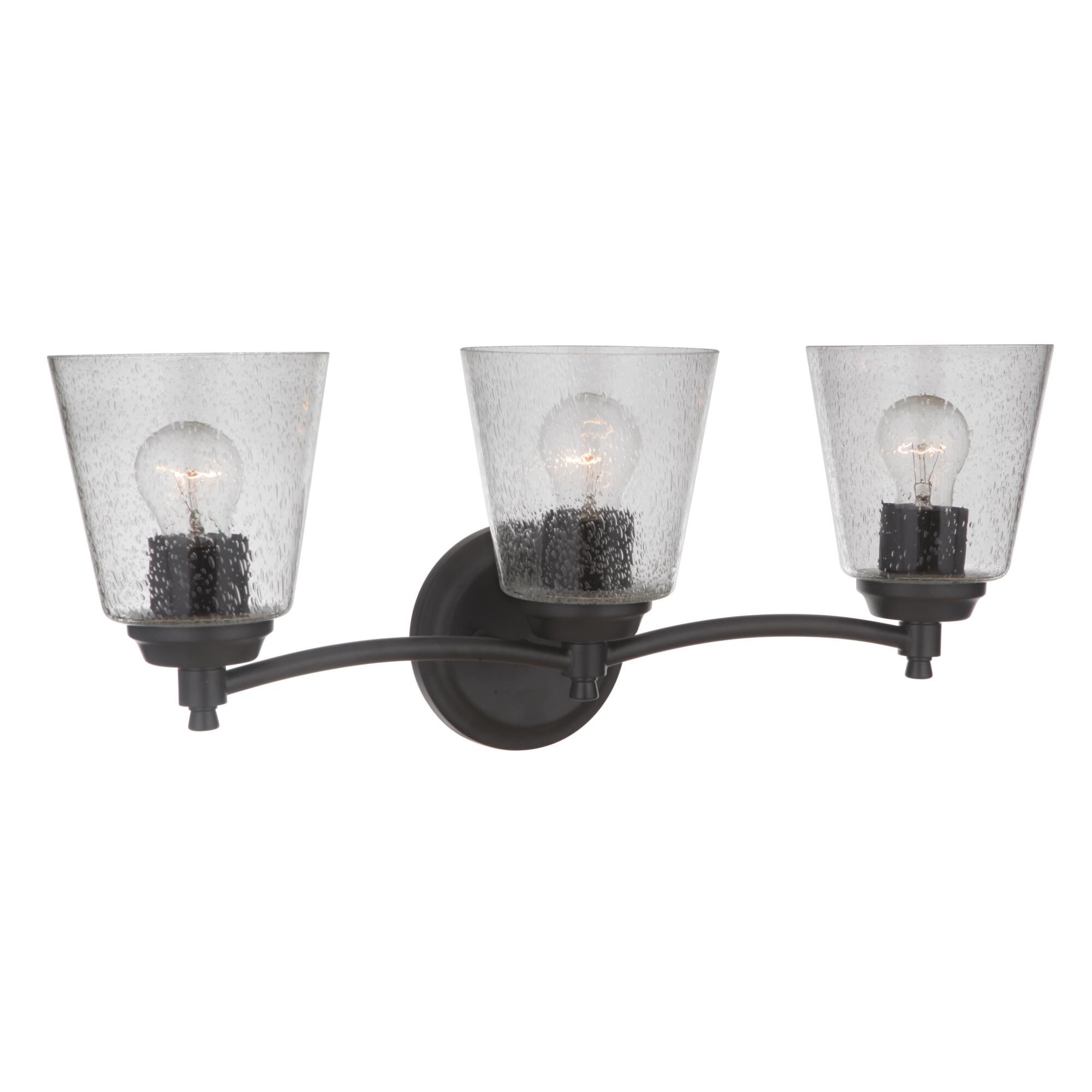 Shown in Flat Black finish and Clear Seeded glass and Glass shade