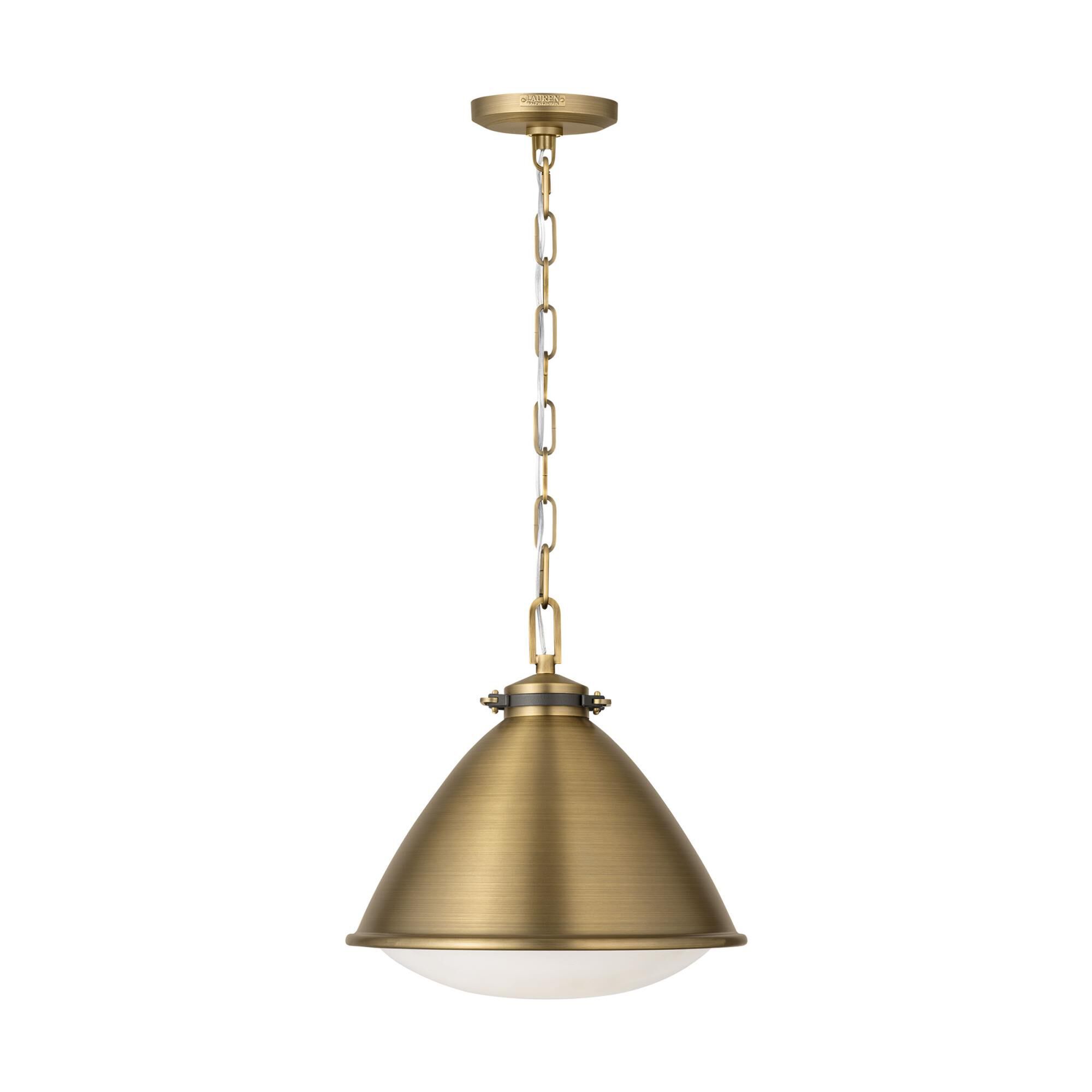 Shown in Time Worn Brass finish and Milk glass