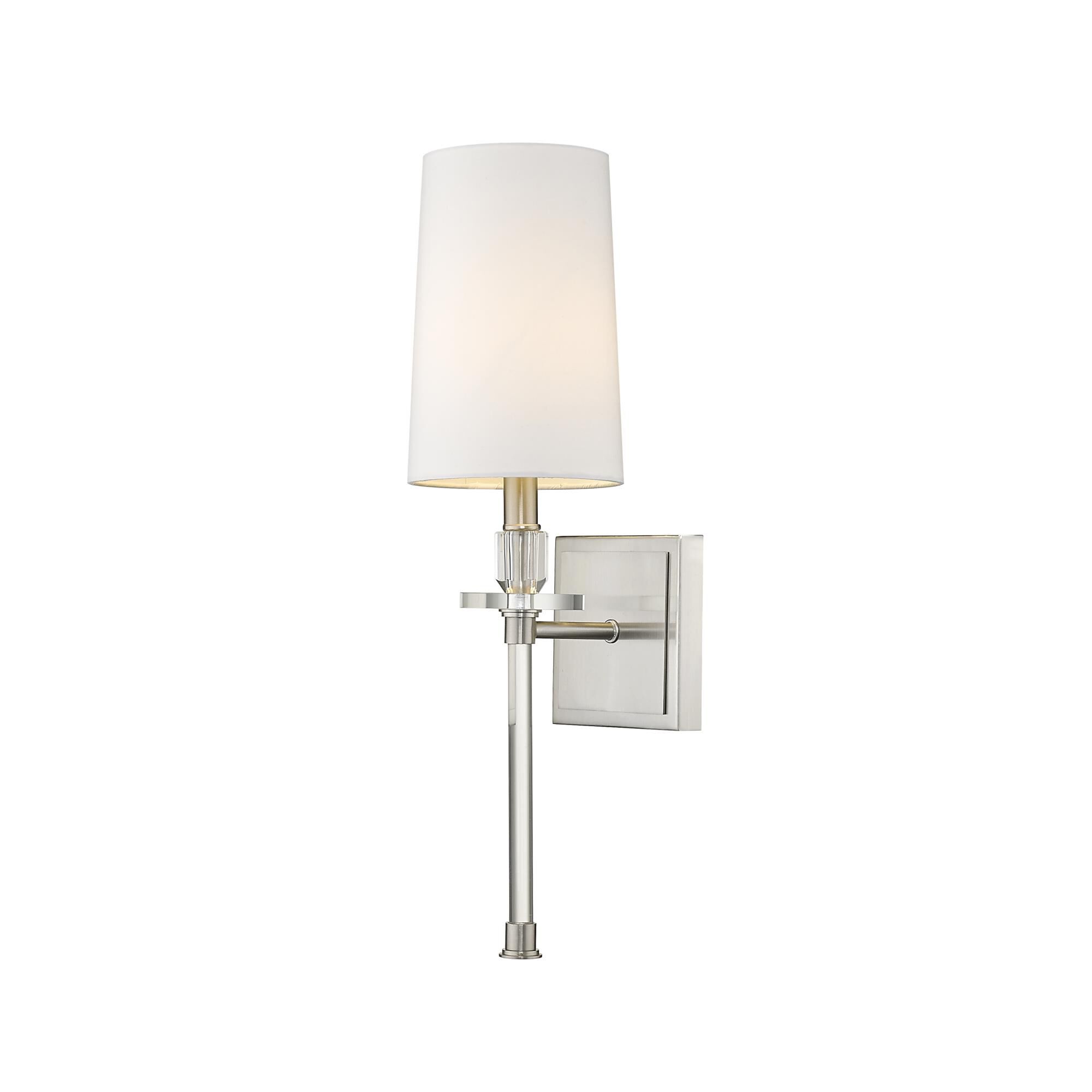 Shown in Brushed Nickel finish and Fabric glass and Fabric shade