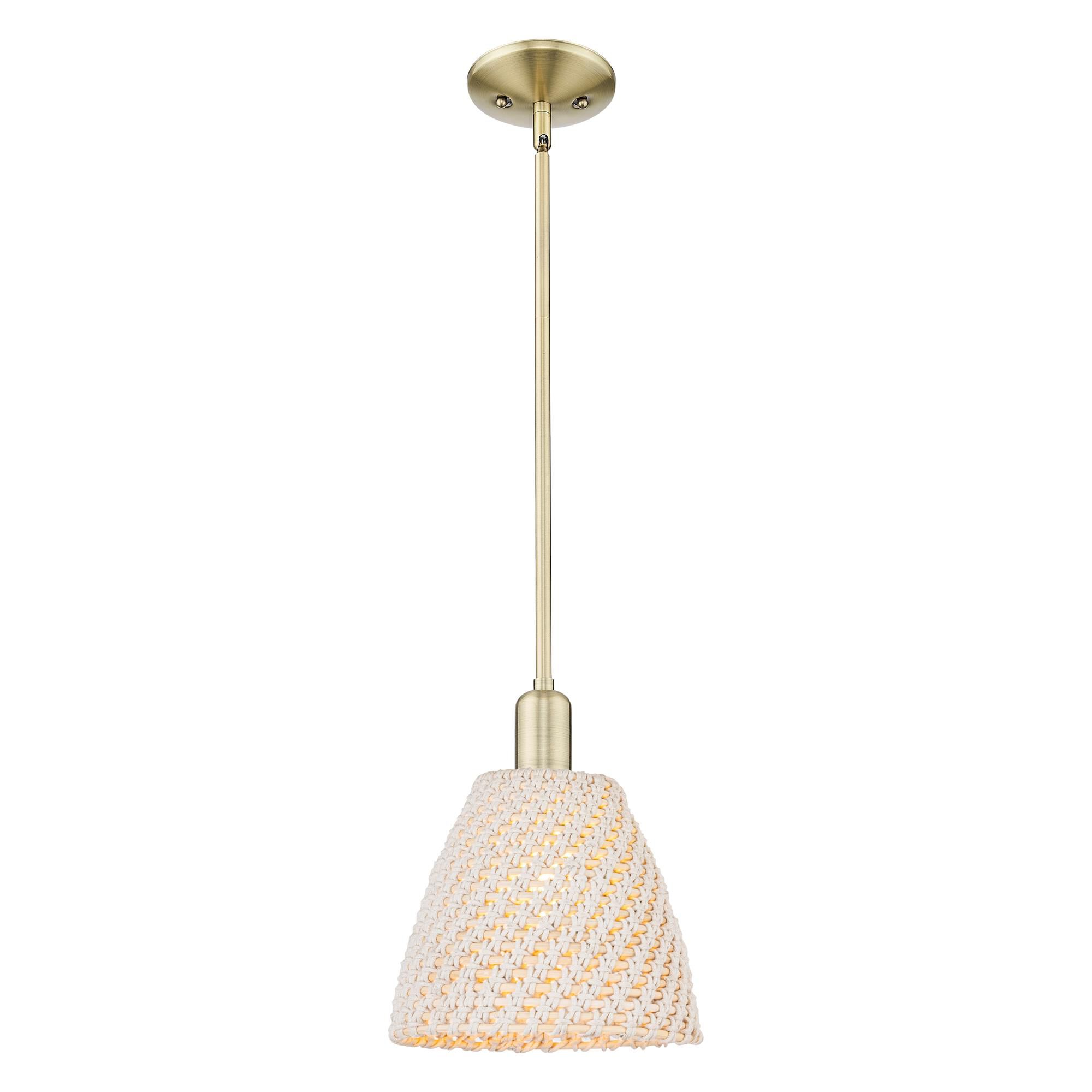 Shown in Antique Brass finish and Natural shade