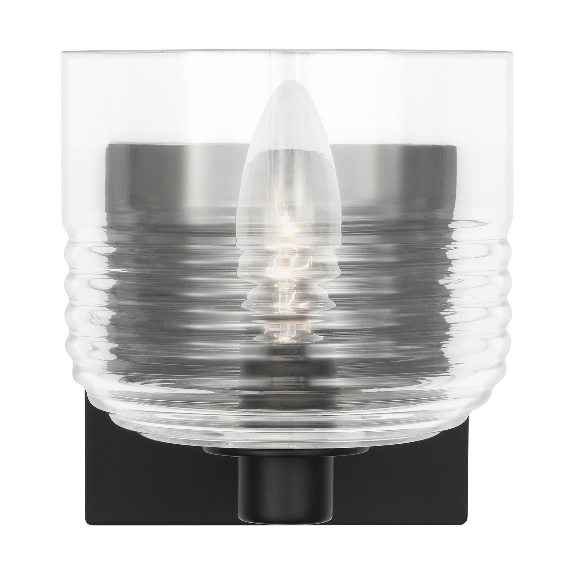 Shown in Midnight Black finish and Clear Ribbed glass