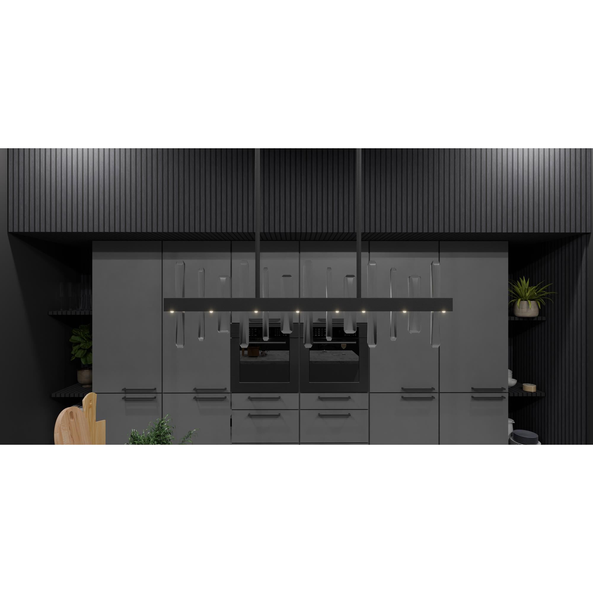 Shown in Matte Black finish and Clear Crystal glass