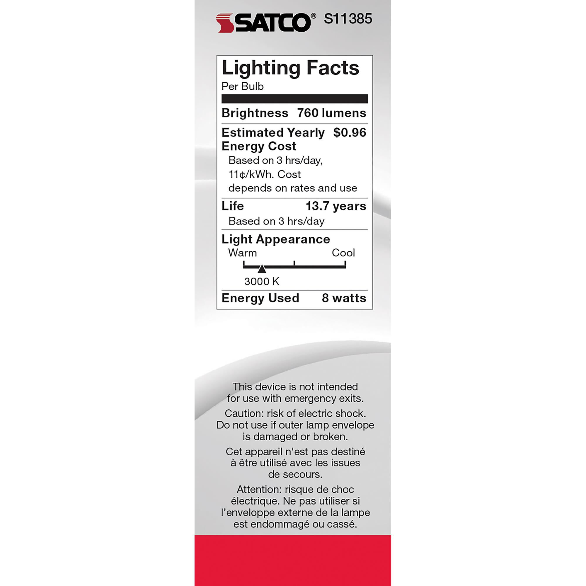 Dimmable 8 Watt 3000K C11 LED Light Bulb by Satco
