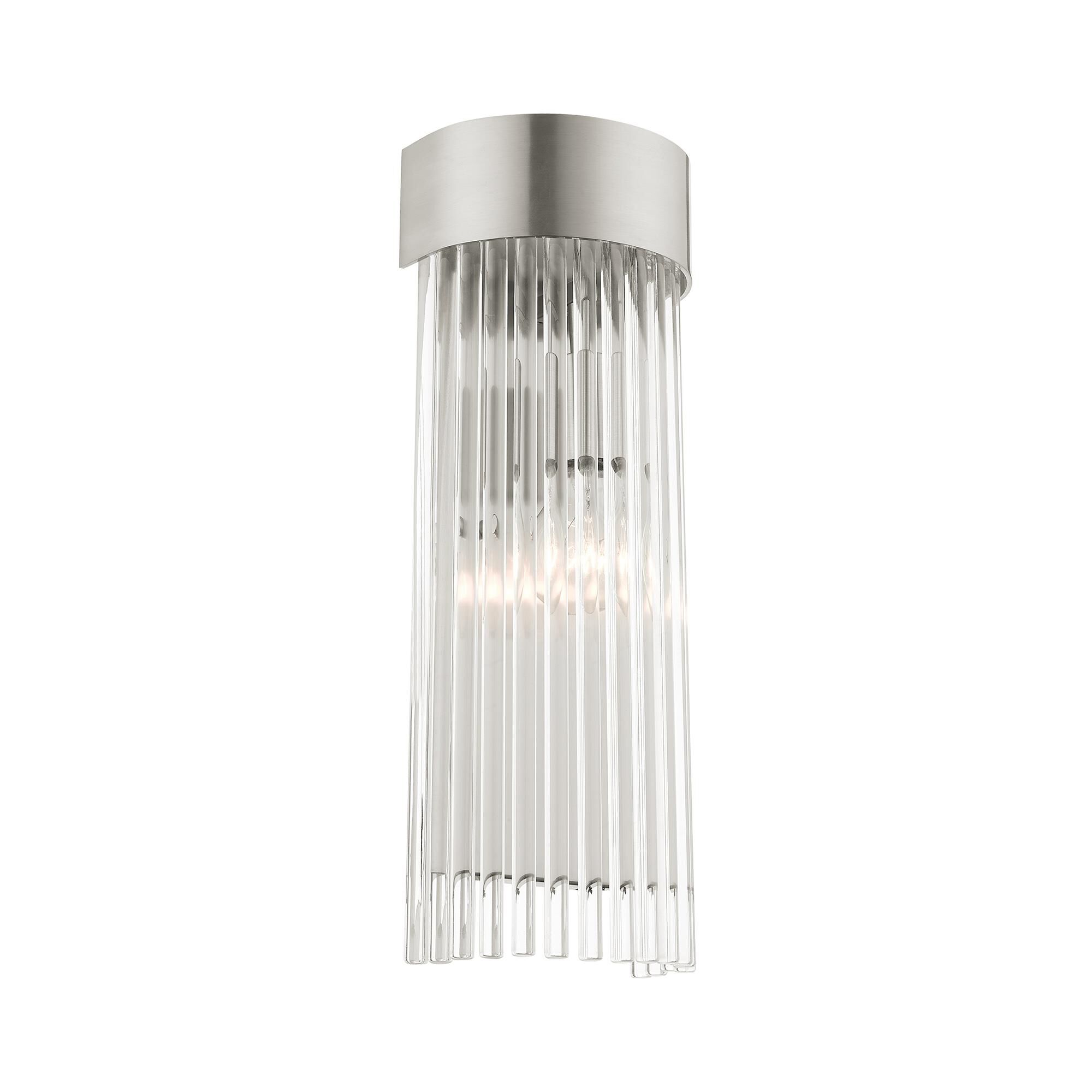 Shown in Brushed Nickel finish and Brushed Nickel Drum Shade With Clear Crystal Rods glass and Brushed Nickel Drum  With Clear Crystal Rods shade
