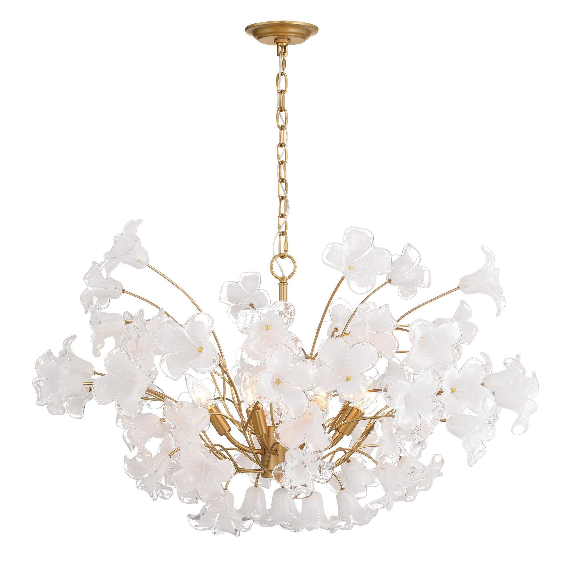 Shown in Legacy Brass finish and Clear Handmade glass