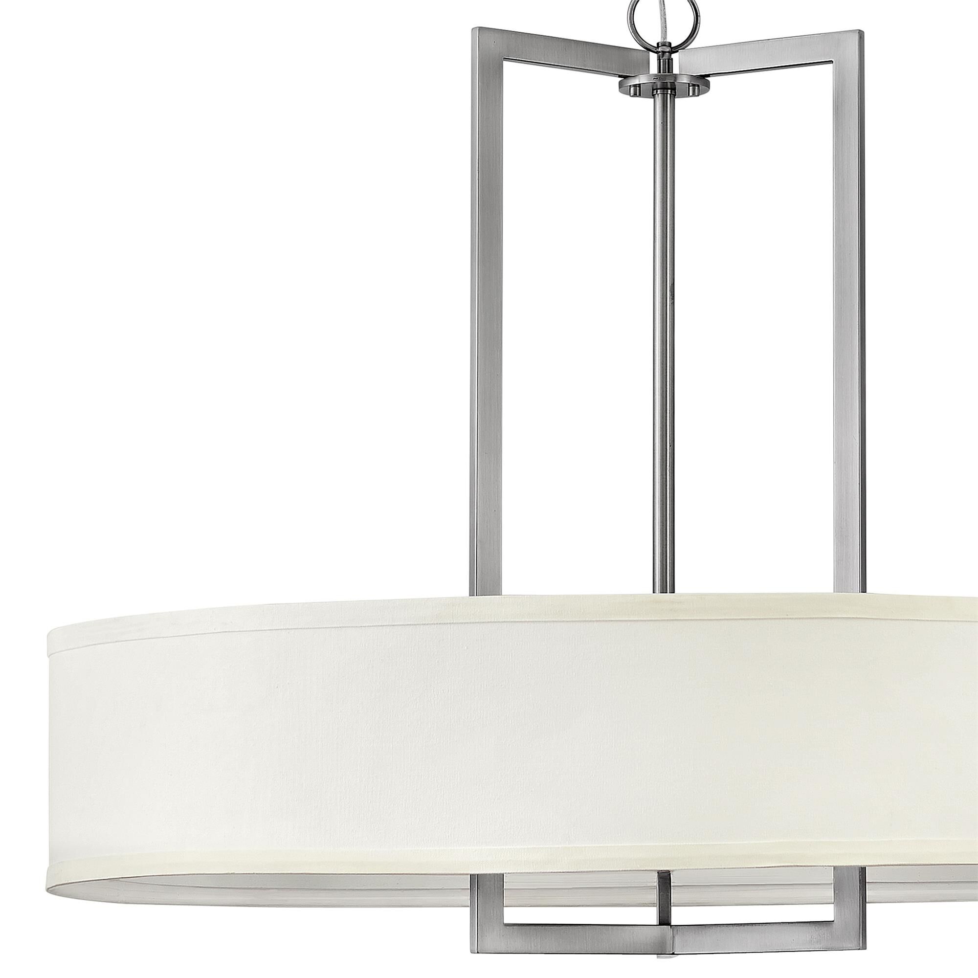 Shown in Antique Nickel finish and Off-White Linen Hardback shade